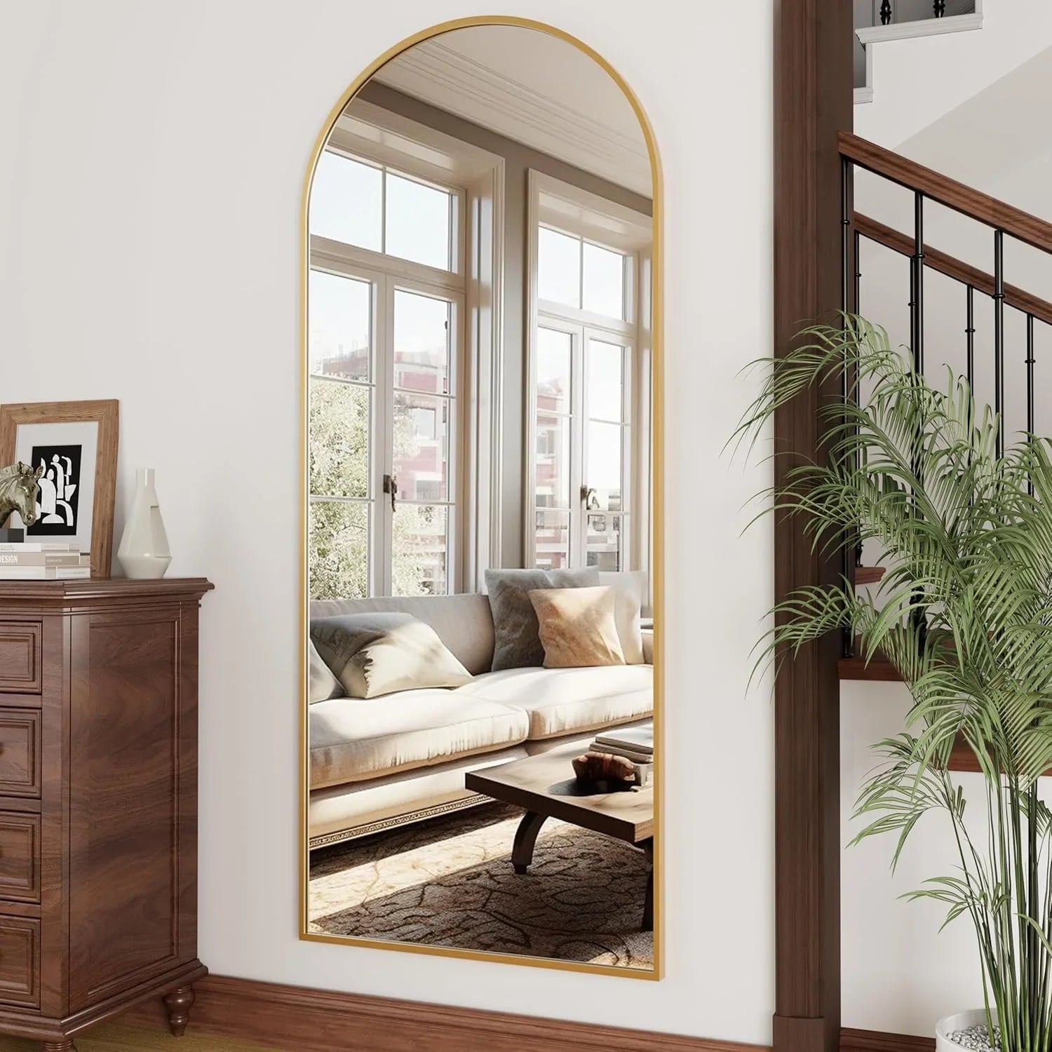 OGCAU Floor Full Length Mirror, 56"x20" Arched Full Body Mirror, Hanging or Leaning, Standing, Wall Mounted with Aluminum Frame for Bedroom Living Room, White jlhbookstore.store