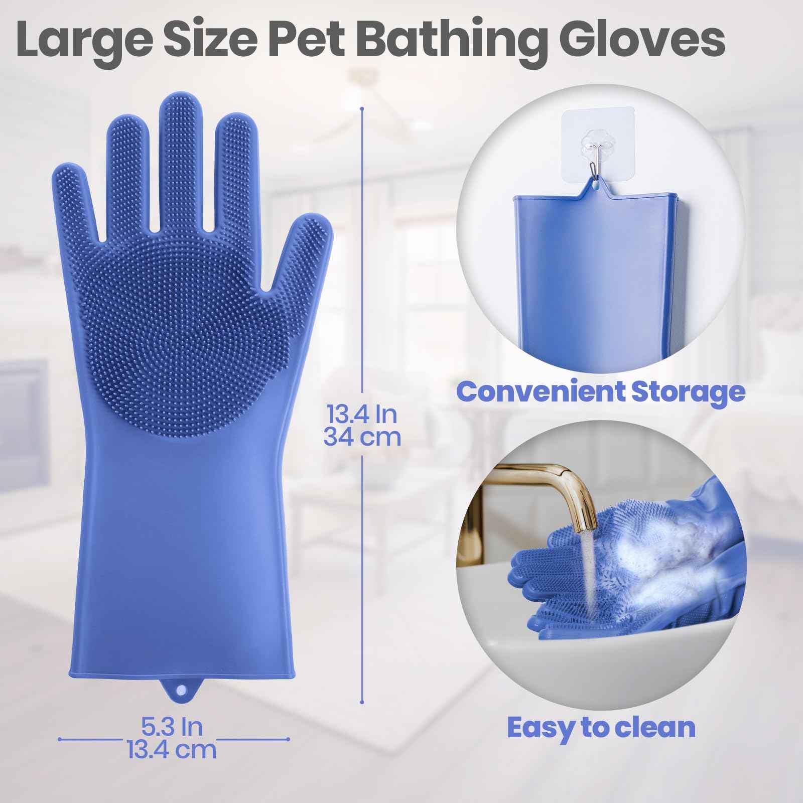 DELOMO Dog Washing Gloves 1 Pair: Soft and Gentle Silicone Pet Grooming Gloves - Bathing Scrubber Brush Mitt Grooming Shedding Fur Removal Massage for Dogs/Cats/Horse, Purple