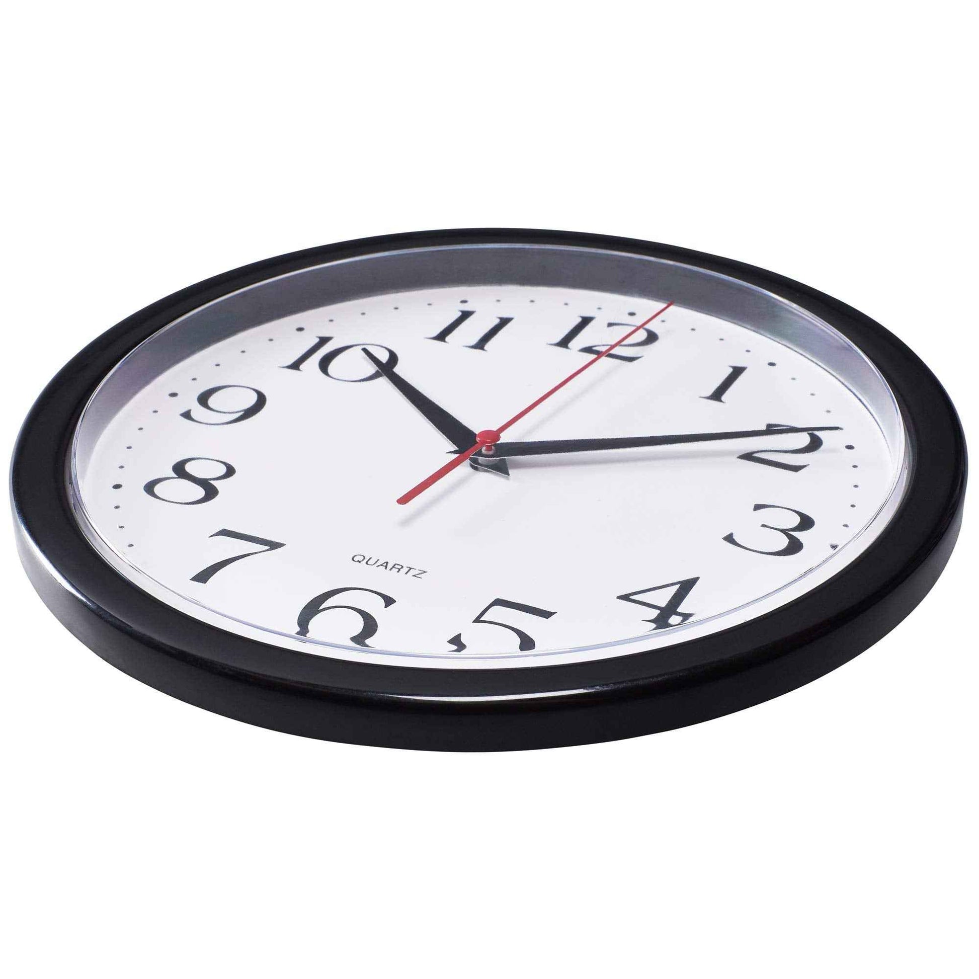 Bernhard Products Black Wall Clock Silent Non Ticking 10 Inch Quality Quartz Battery Operated Round Easy to Read Home/Office/Kitchen/Classroom/School Clock Sweep Movement
