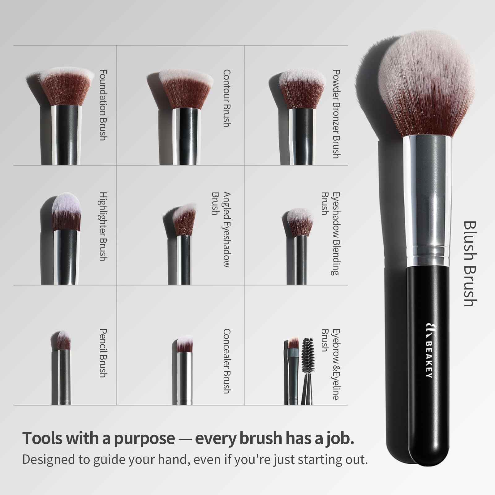 BEAKEY Makeup Brushes Set, Professional Foundation Eyeshadow Concealer Blush Powder Bronzer Applicator, 2 Blender Sponge with Beauty Paper Case stocking stuffers