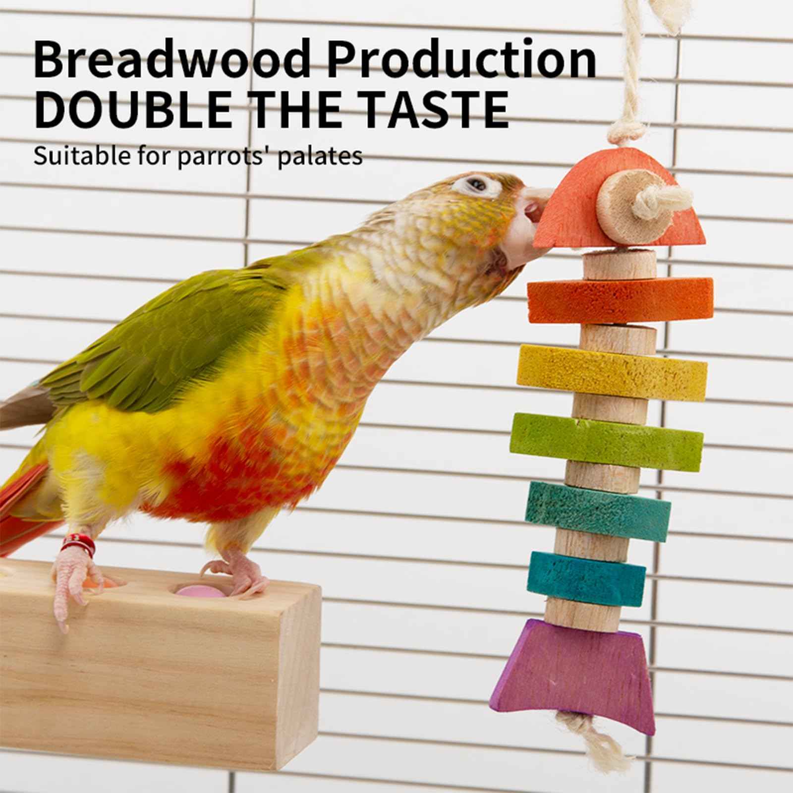 Bird toys & Bird Perch, Bird Wooden Block Chewing Toy Parrot Foraging & Puzzle Toys Bird Cage Accessories for Conures Parakeets Cockatiels Lovebirds African Grey Macaws (Revolving Christmas Tree)