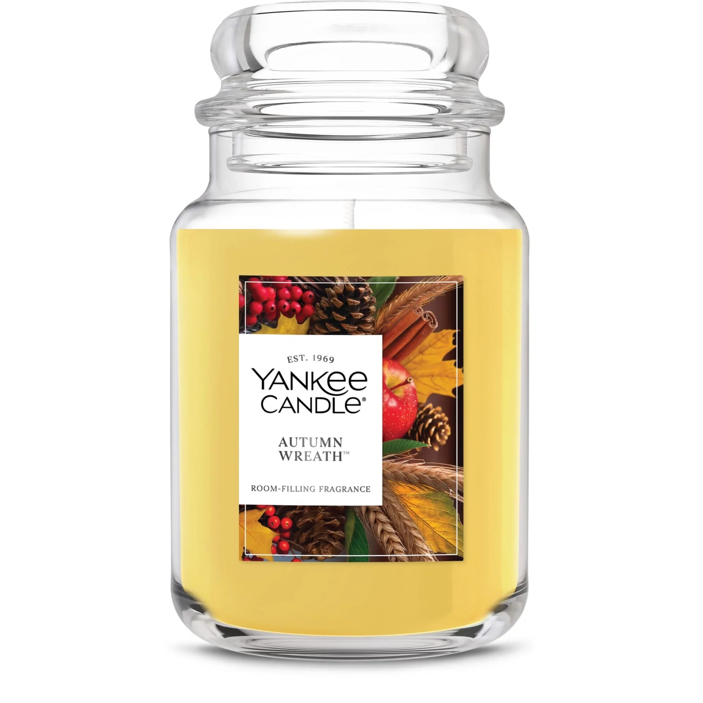 Yankee Candle Autumn Wreath, Fall Scented Candle, 22oz Large Jar with up to 150 Hour Burn Time - Jlhbookstore.store
