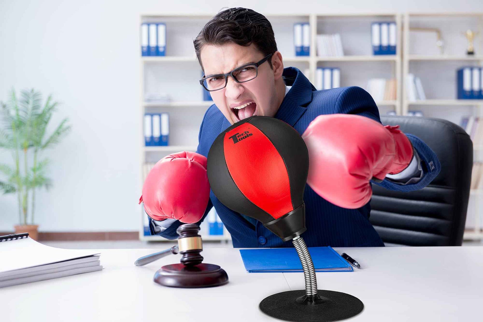 Tech Tools Desktop Punching Bag - Suctions to Your Desk, Cool Gadgets for Office, Gag Gifts for Boss or Coworker, Heavy Duty Stress Relief Boxing Bag
