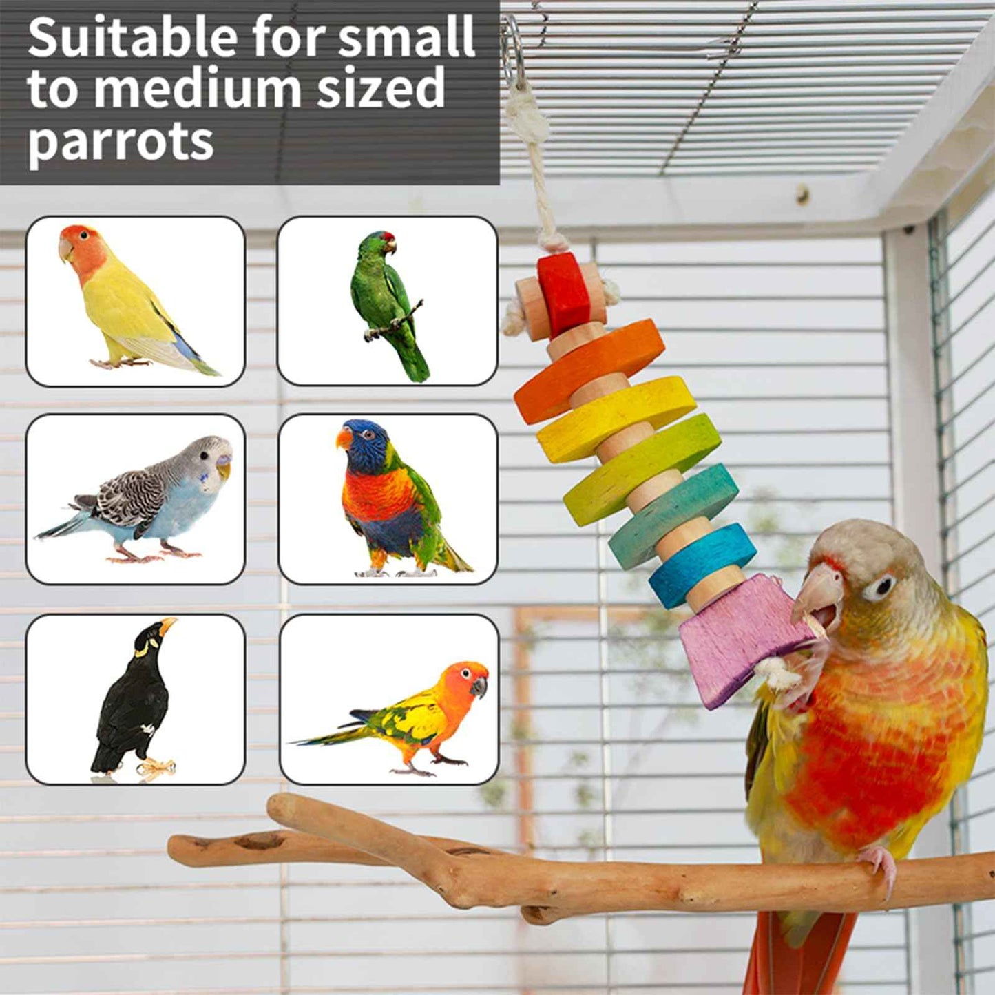 Bird toys & Bird Perch, Bird Wooden Block Chewing Toy Parrot Foraging & Puzzle Toys Bird Cage Accessories for Conures Parakeets Cockatiels Lovebirds African Grey Macaws (Revolving Christmas Tree)