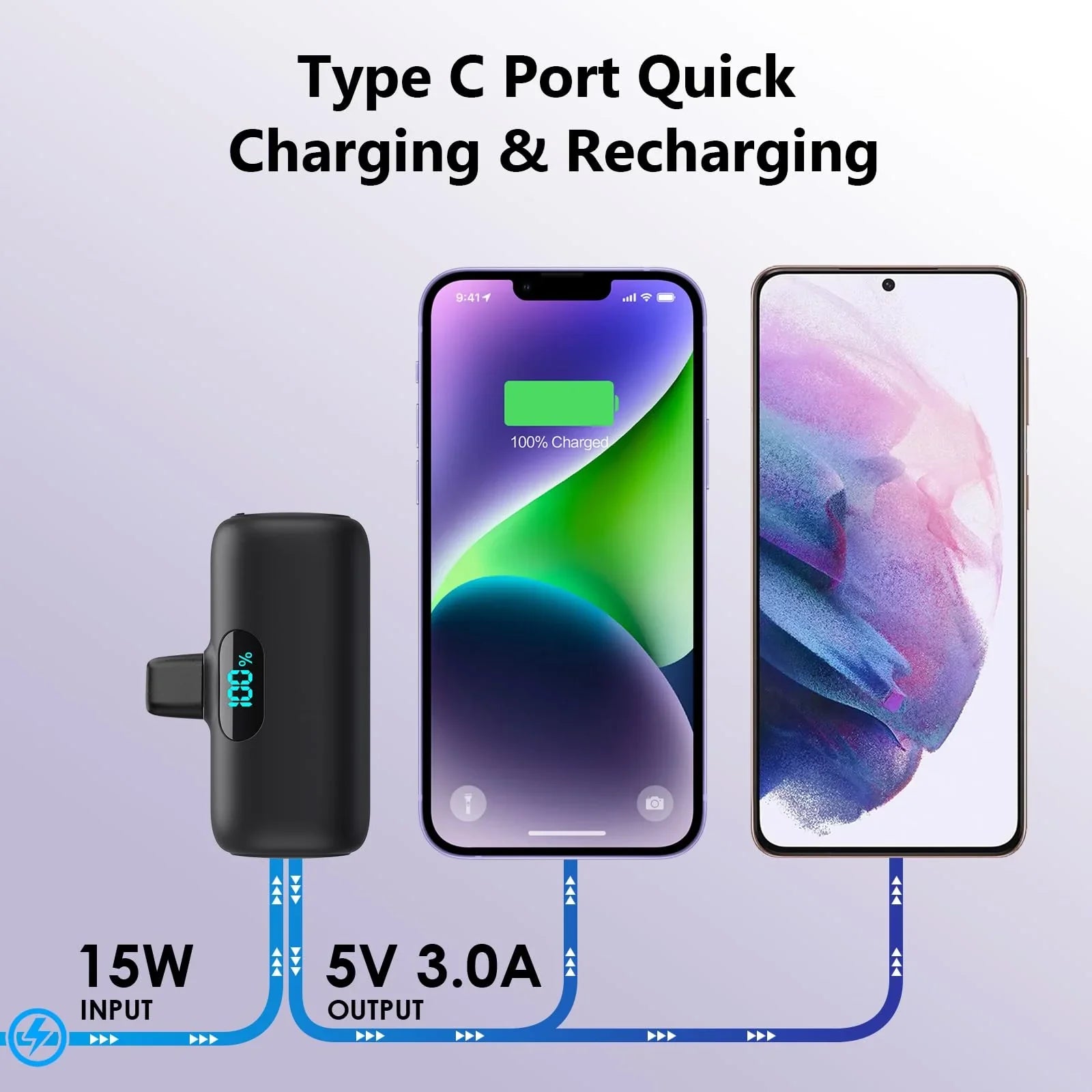 Mini Portable Charger for iPhone,Upgraded 5000mAh PD Fast Charging Battery Pack,LCD Display Cute Power Bank Portable Phone Charger for iPhone 14/14 Pro Max/13/13 Pro/12 Pro/11/XS/XR/X/8/7/6-Black - Jlhbookstore.store