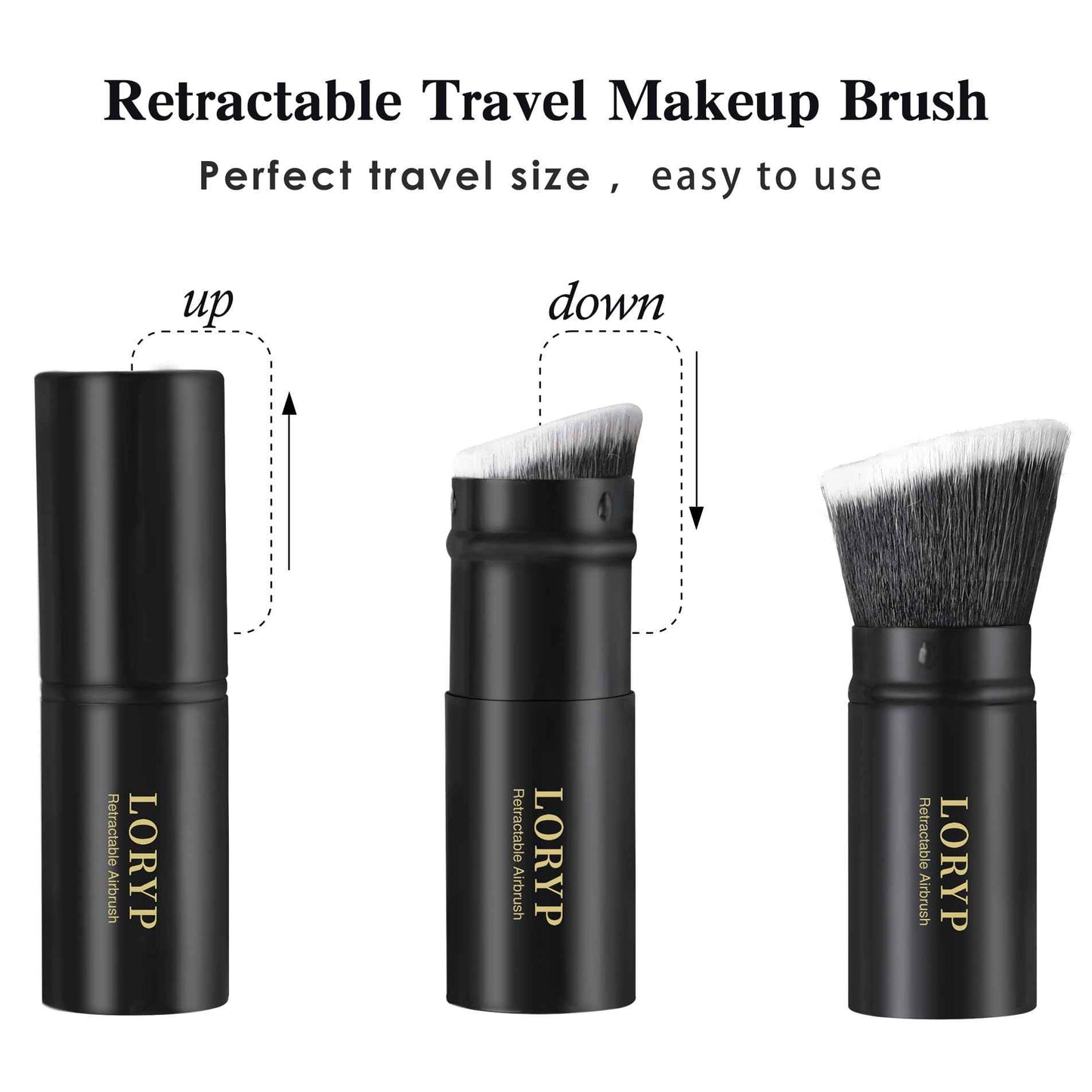 LORYP Retractable Makeup Brush Black Kabuki Foundation Brush for liquid Cream and Powder Makeup 2 Pack Travel Makeup Brush Set