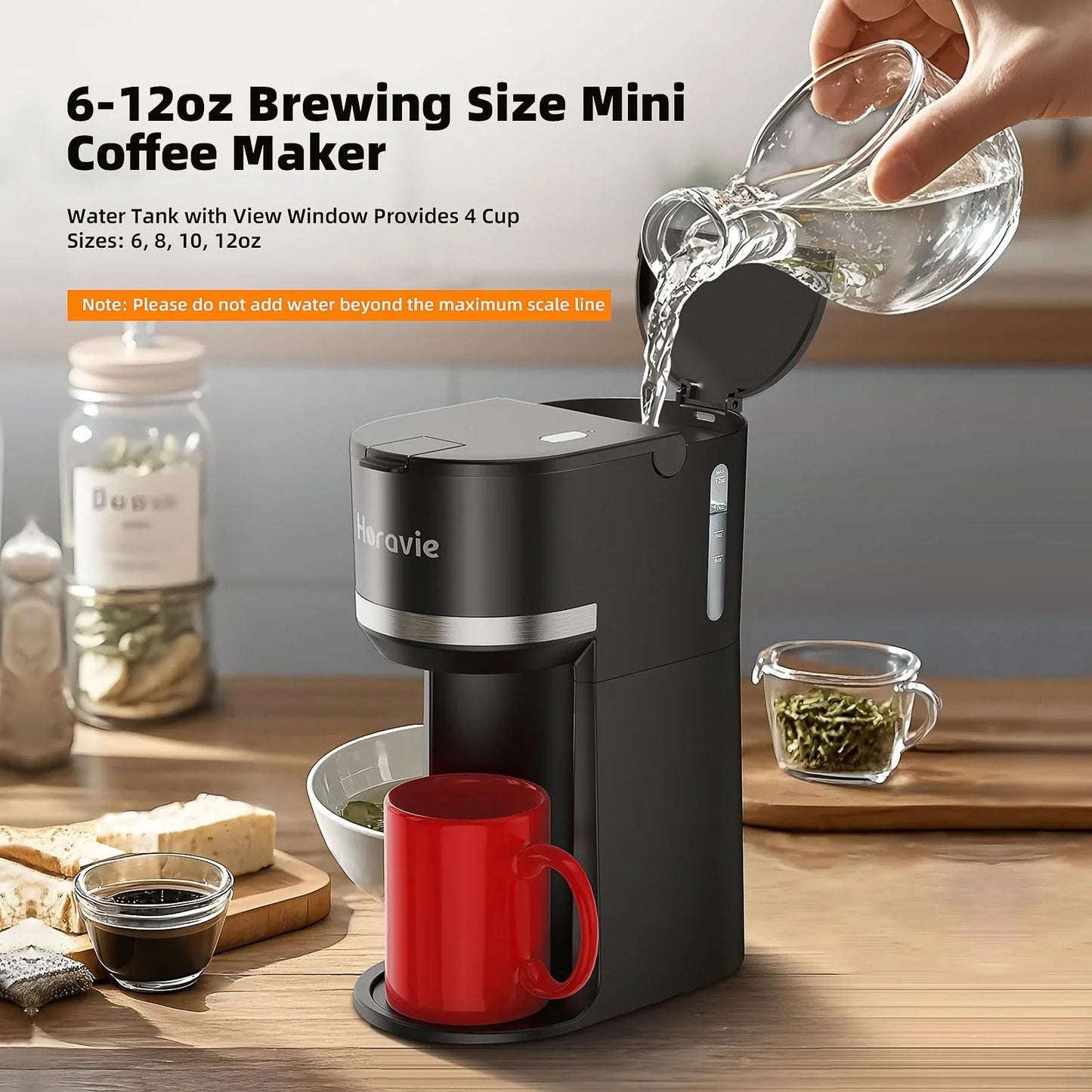 Mini Single Serve Coffee Maker for K Cup and Ground Coffee, Fast Brew One Cup Coffee Machine with Descaling Reminder and Water Window, 6 to 12 oz. Brew Sizes, Black - Jlhbookstore.store