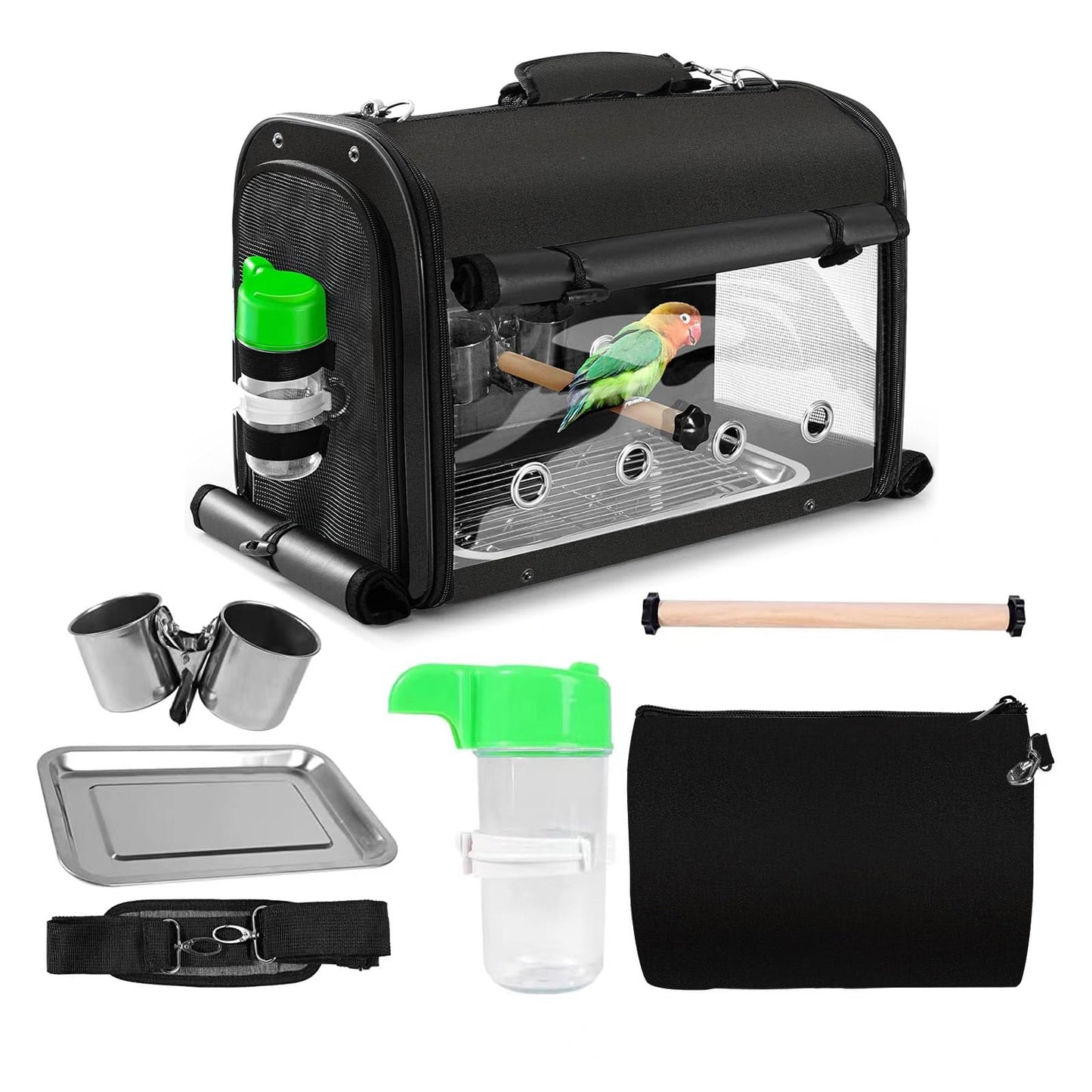 SUERTREE Bird Carrier Bag With Stand, Lightweight Backpack for Parrot, Portable Travel Cage, Pet Transparent Breathable Carrier