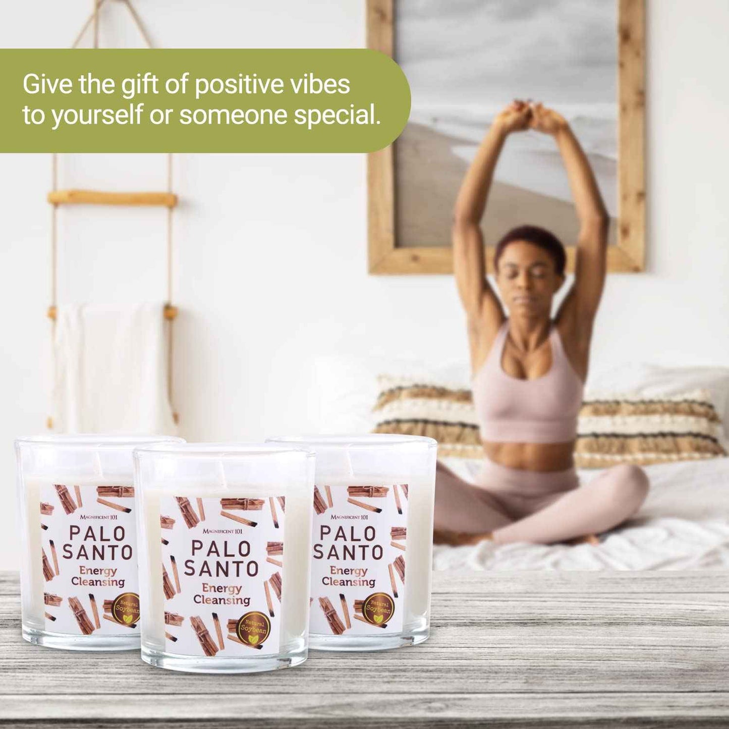 Magnificent 101 Set of 3 Long Lasting Pure Sage Smudge Candles - 42 Hour Burn, 3.5 Oz Each, Made with Soy Wax and Herb, Ideal for House Energy Cleansing, Meditation & Manifestation