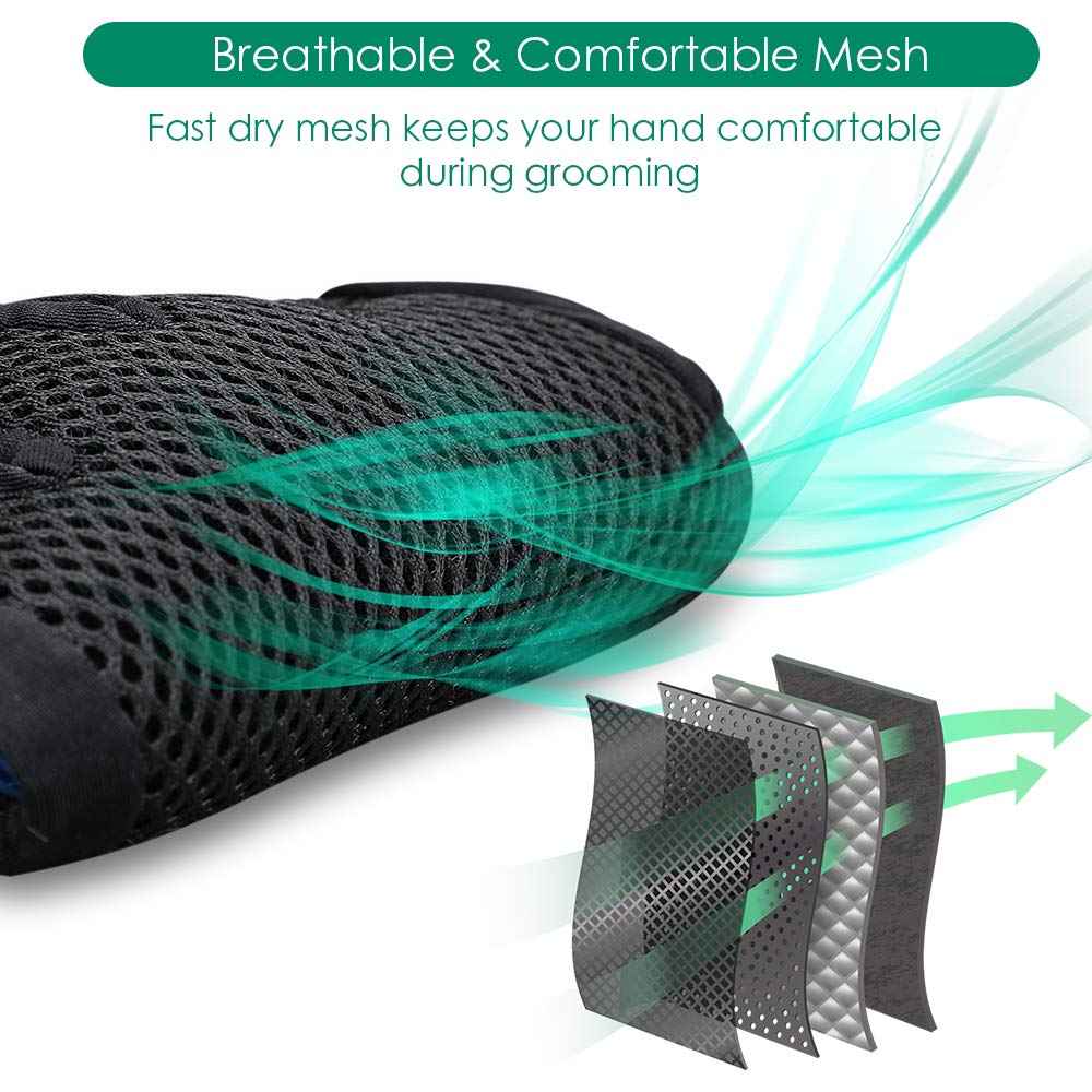 Upgrade Efficient Pet Hair Remover Gloves - Gentle Shedding Brushes for Dogs, Cats & Horses with Long and Short Hair - 1 Pair (Blue)