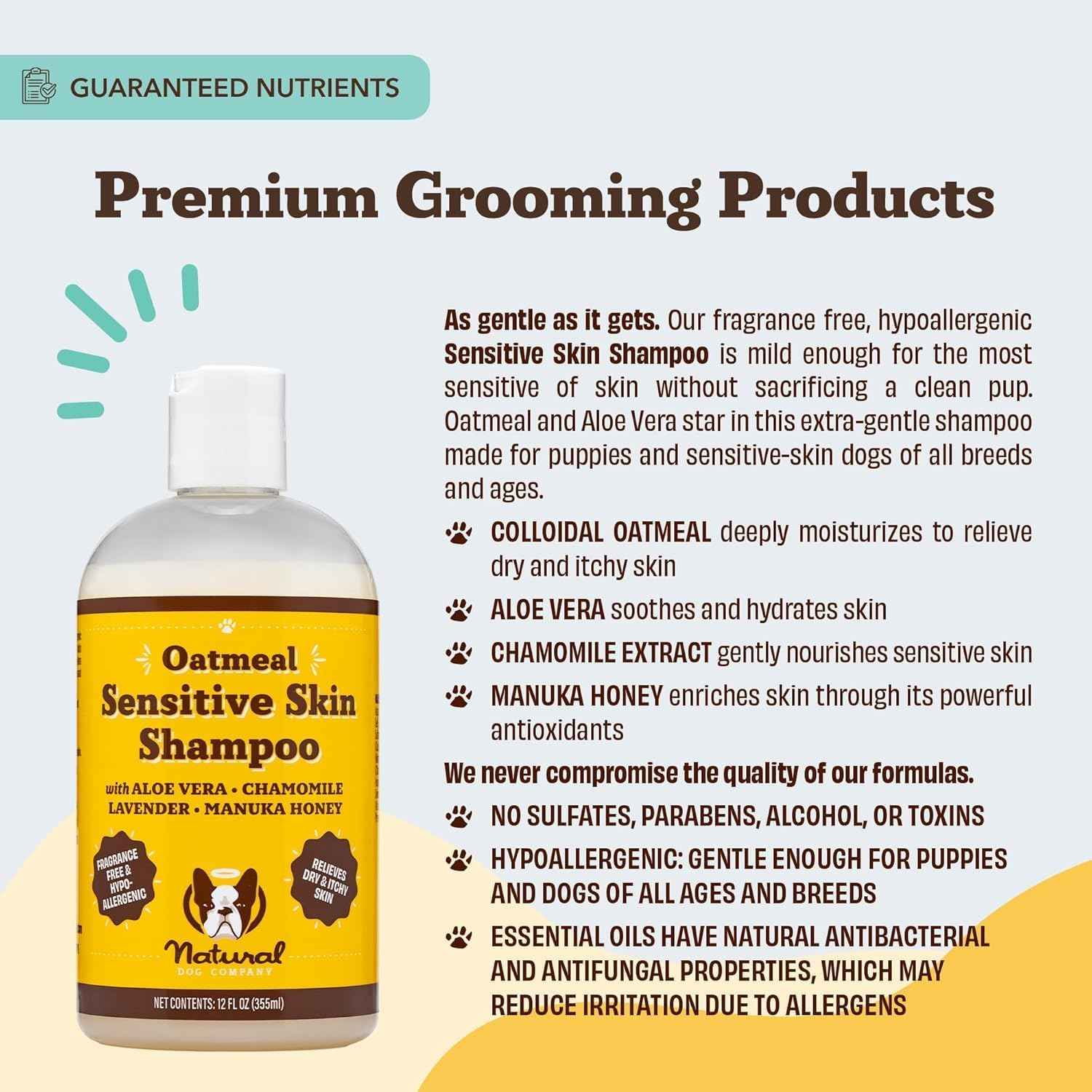Natural Dog Company Oatmeal Shampoo for Dogs with Sensitive Skin, Ideal Anti Itch Dog Shampoo and Puppy Shampoo Oatmeal Itch Relief Dog Hypoallergenic Pet Shampoo, Deodorizing and Organic 12 oz