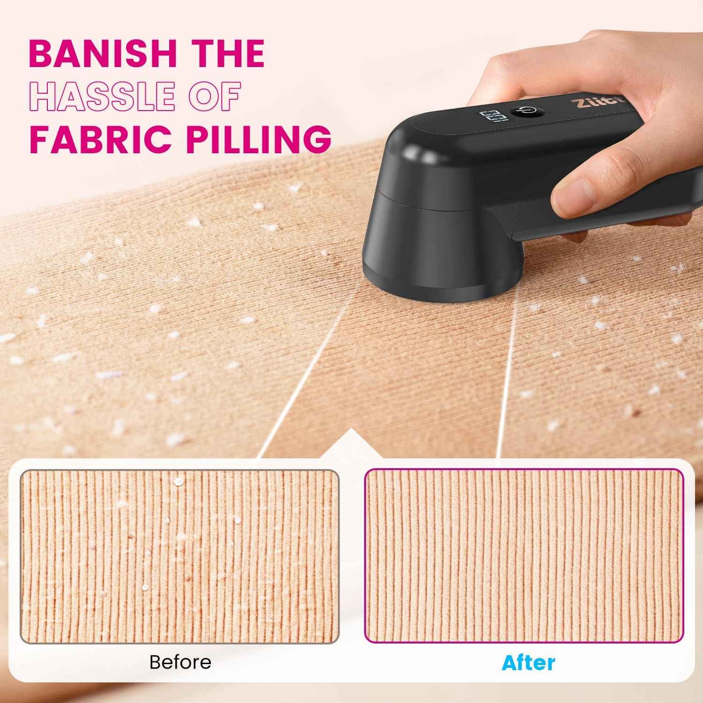 Fabric Shaver, Ziitty Lint Remover for Clothes, Type-C Rechargeable Lint Shaver with LCD Display & 6-Blade, Sweater Shavers to Remove Pilling，Fuzz Remover Fabric Shaver for Clothing and Furniture