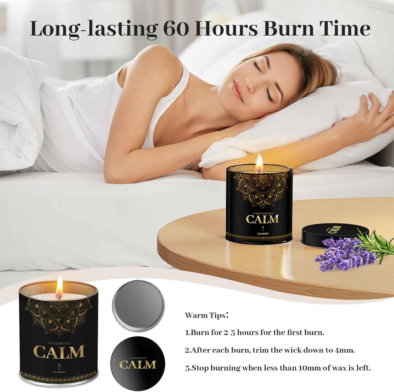 WarmEmbrace Lavender Scented Candles, 9 Oz Jar Candles for Home, Office, Meditation, Yoga, Candles for Women & Men, Birthday, Christmas, Valentine's Day Present, Elegant Decorative Accent