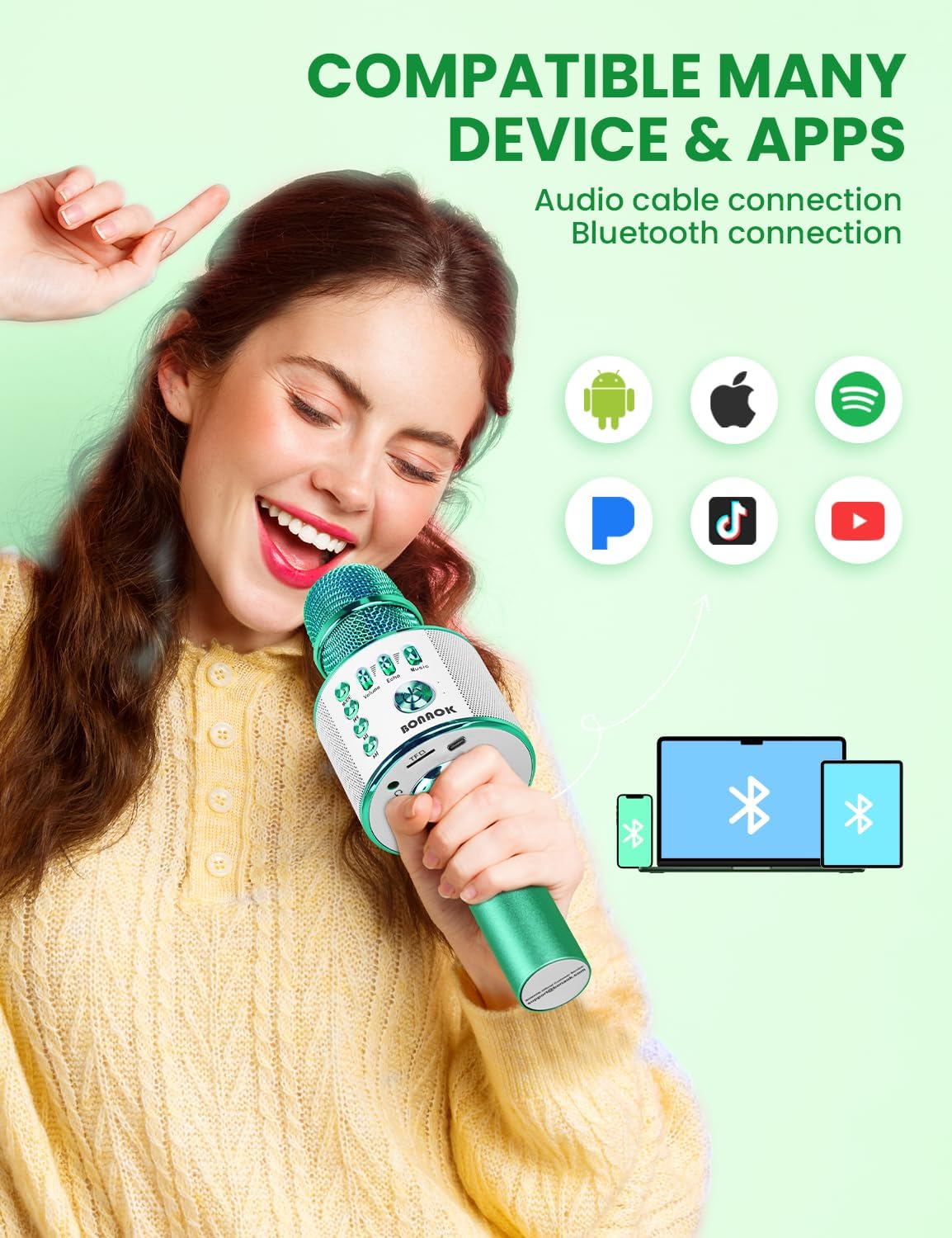 BONAOK Wireless Bluetooth Karaoke Microphone, Portable Toy Microphone for Singing, Gifts to Girls Boys Kids Adults All Age Q37（Bright Purple） jlhbookstore.store