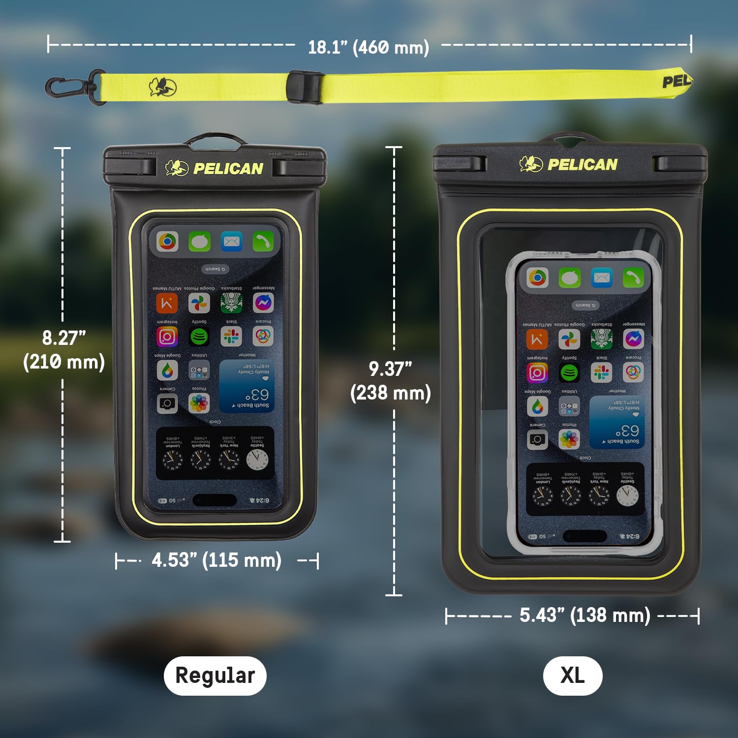 Pelican 2 Pack Marine - IP68 Waterproof Phone Pouch (Regular Size) Floating Waterproof Phone Case - Beach Cruise Ship Travel Essentials - Works w/All Phones - Detachable Lanyard - Black/Hi-Vis Yellow jlhbookstore.store