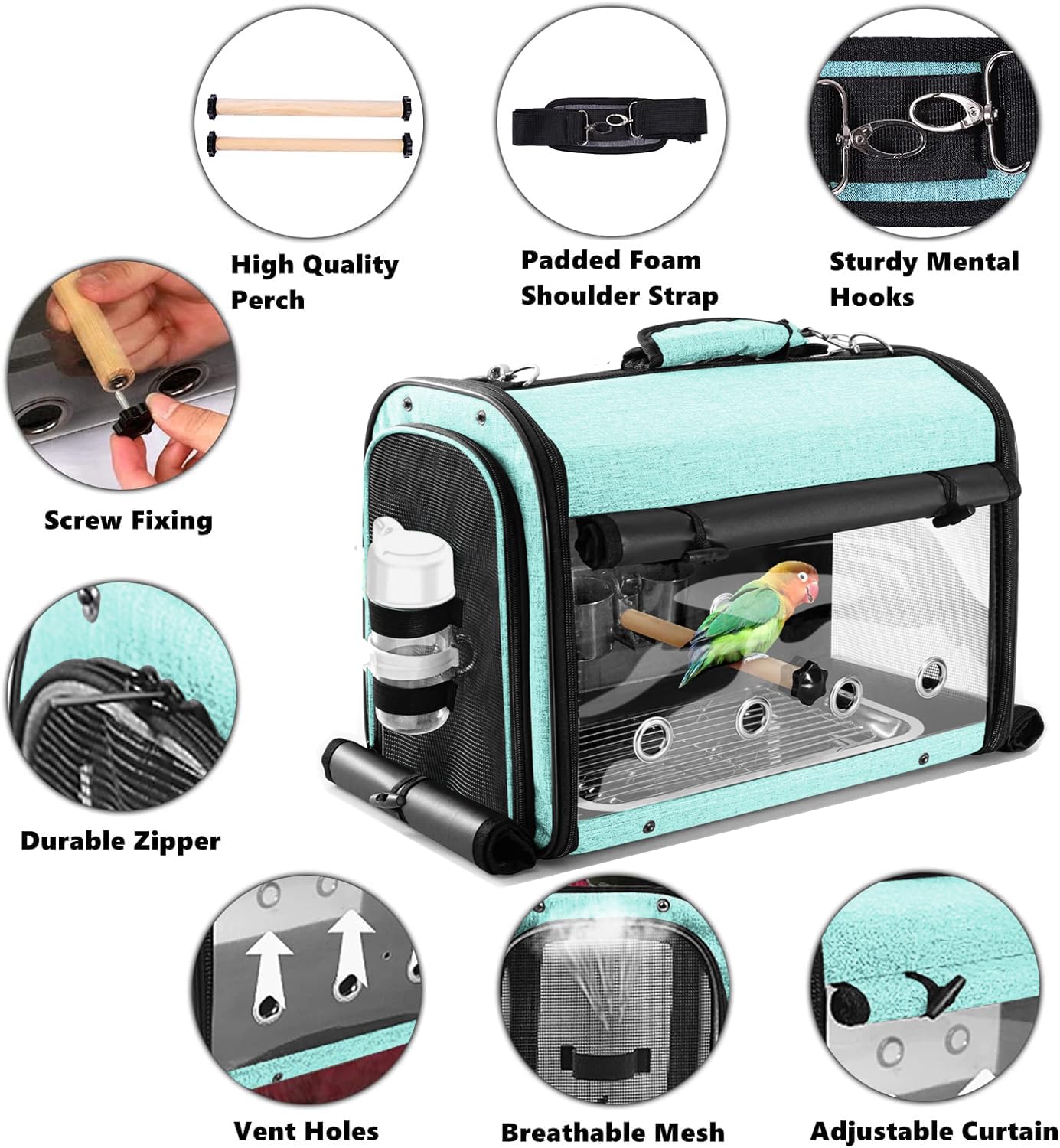 SUERTREE Bird Carrier Bag With Stand, Lightweight Backpack for Parrot, Portable Travel Cage, Pet Transparent Breathable Carrier