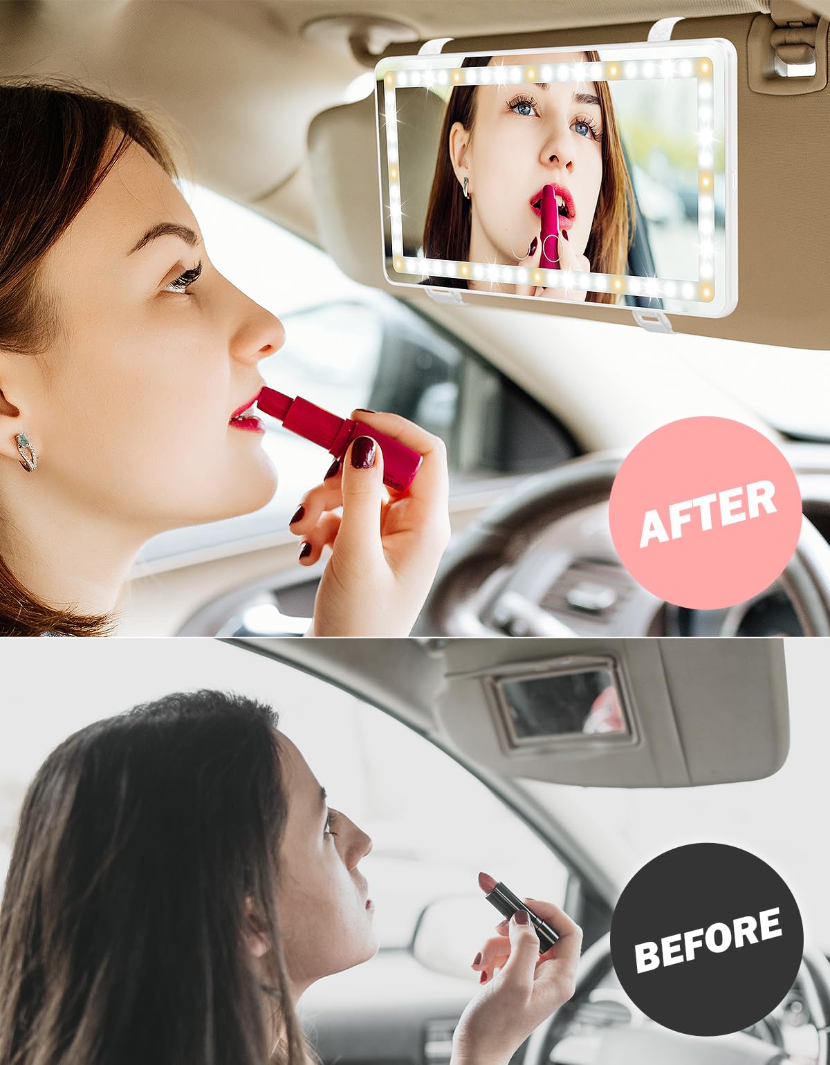 JOYTUTUS Car Sun Visor Vanity Mirror with Lights, 3 Light Modes & 60 LEDs, Rechargeable Dimmable Touch Control Travel Makeup Mirror for Truck SUV