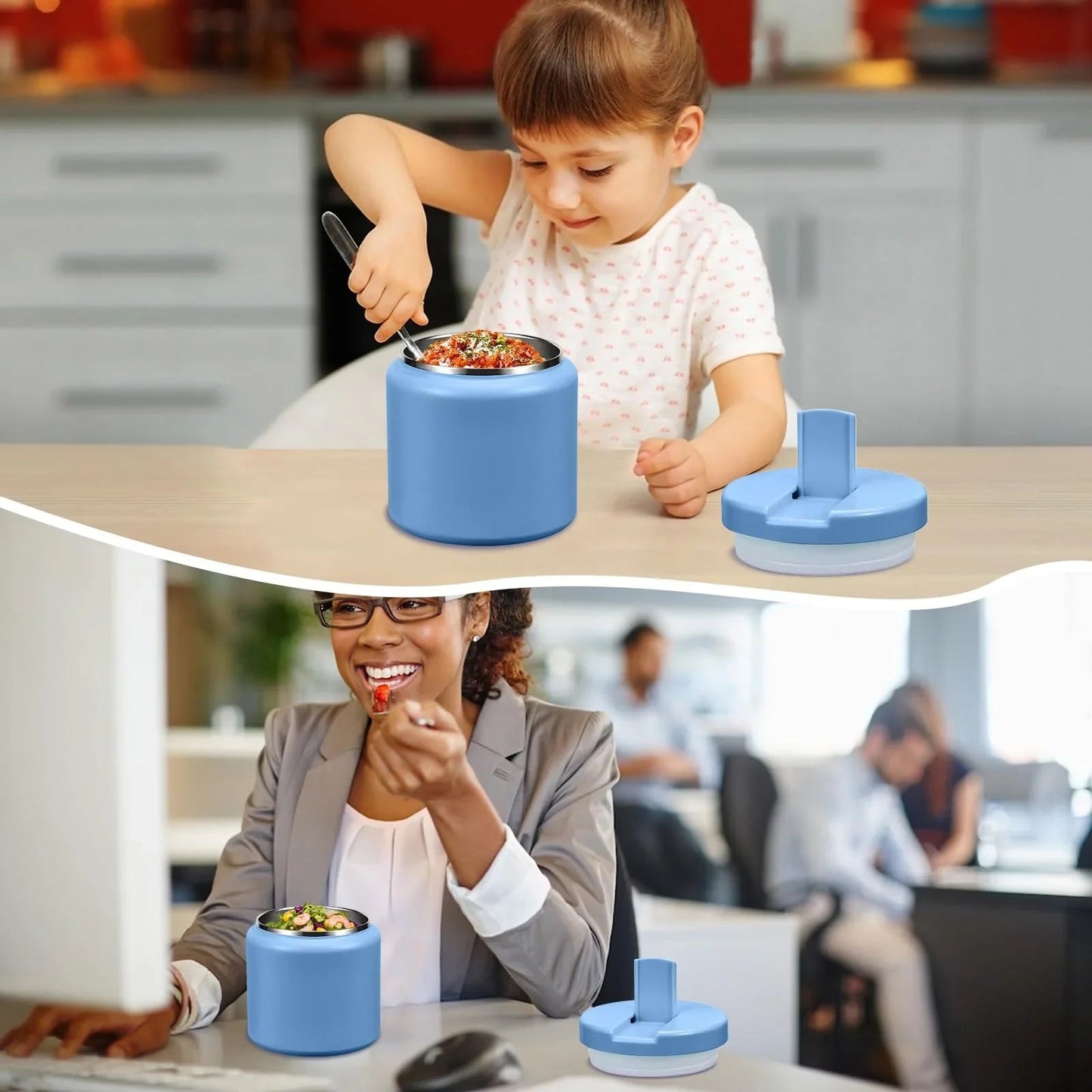 13.5oz Kids Jar for Hot Food, Insulated Vacuum Food Jar with Buckle Lid, Stainless Steel Wide Mouth Leak Proof Insulated Lunch Container for School Picnic Travel, Blue jlhbookstore.store