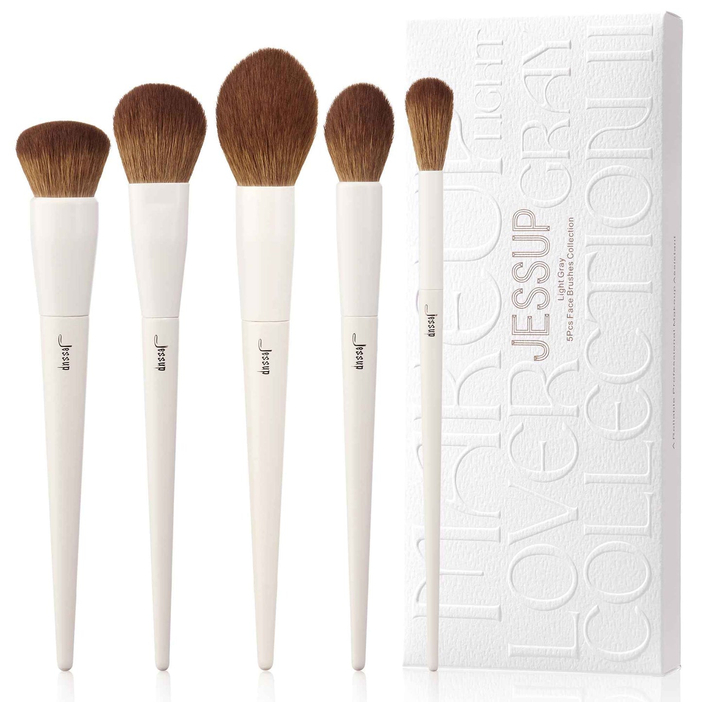 Jessup Makeup Brushes 14Pcs Makeup Brush Set Premium Synthetic Powder Foundation Contour Blush Concealer Eye Shadow Blending Liner Make Up Brush Kit Light Grey T329