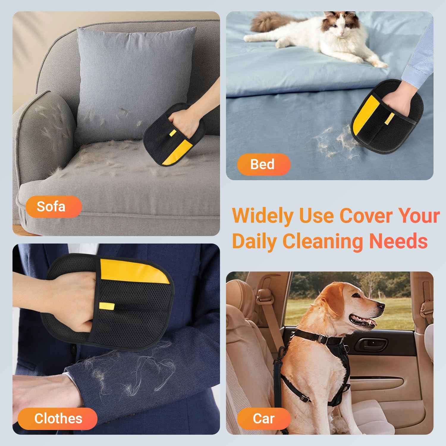 2 PCS Pet Hair Removal Glove - Electrostatic Magic Brush Pet Hair Remover Tool, Grooming Gloves for Dog and Cat， Reusable Fur Catch Glove for Couch,Furniture,Car,Carpet