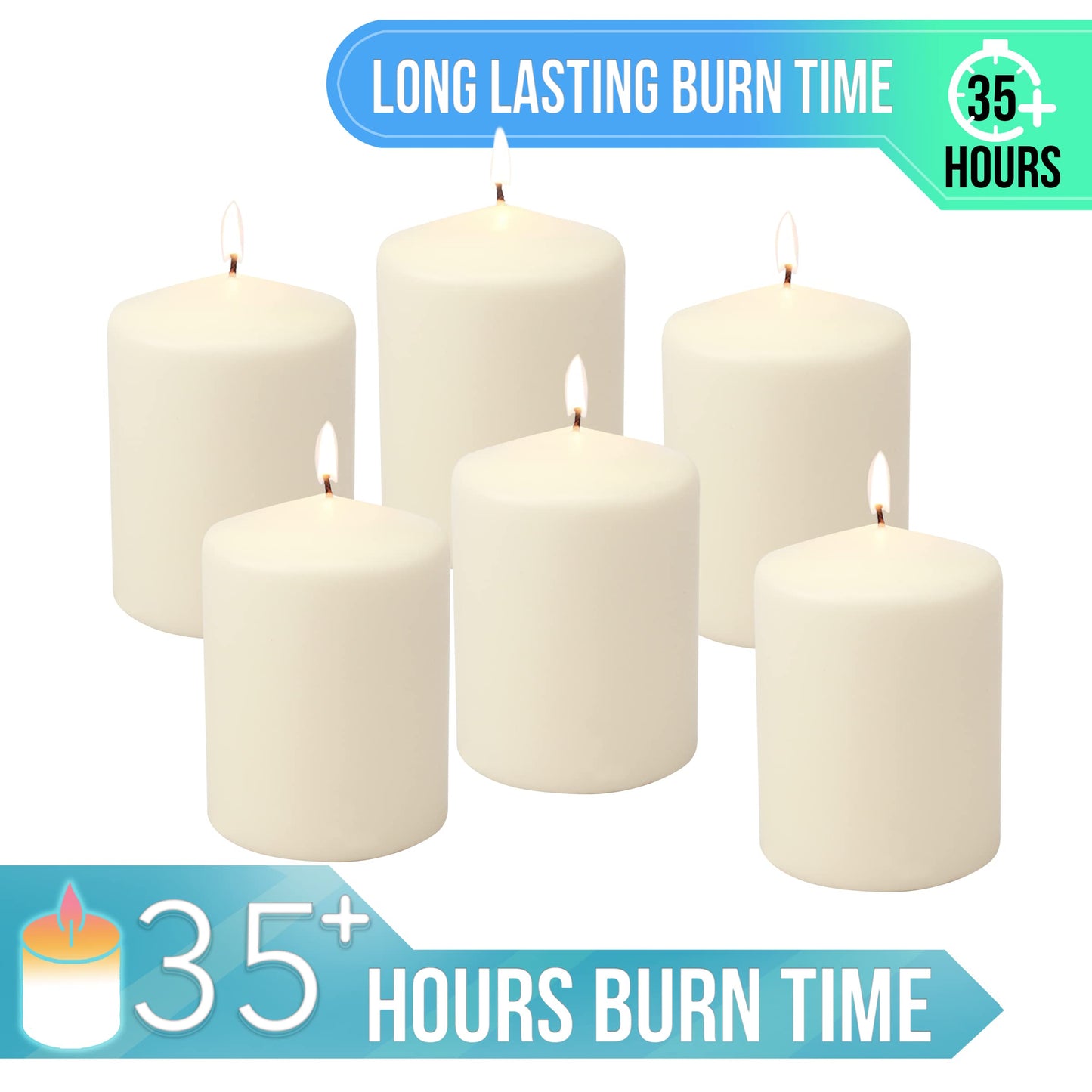 Stonebriar 6 Pack Tall 3 x 6 Inch 65 Hour Long Burning Unscented Ivory Wax Pillar Candles jlhbookstore.store