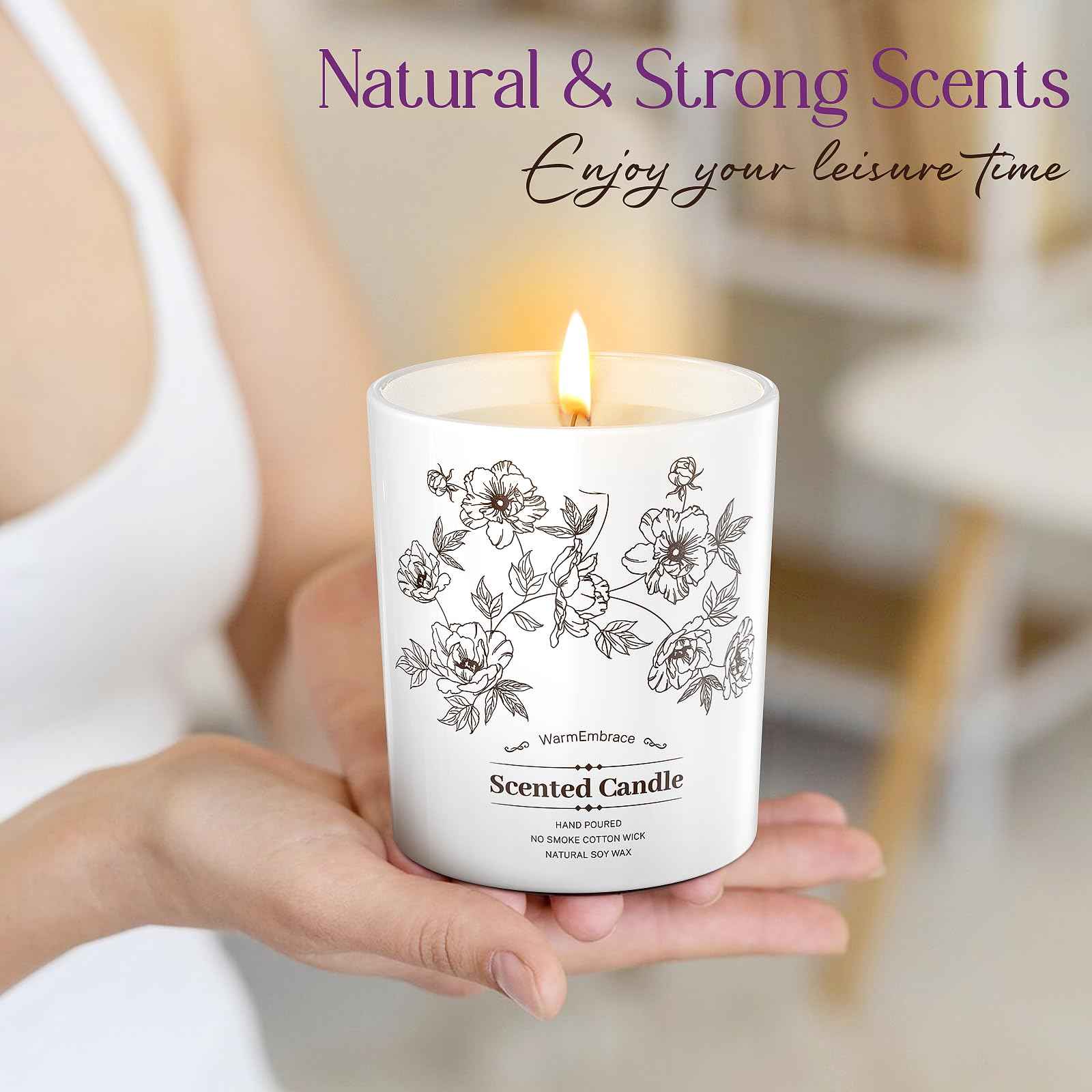 Deluxe Scented Candle for Women & Men, Vanilla Coconut Soy Wax Candle, 8 Oz Jar Candle for Home, Scented-60 Hours Long Lasting Burning, Suitable Gift for Mom