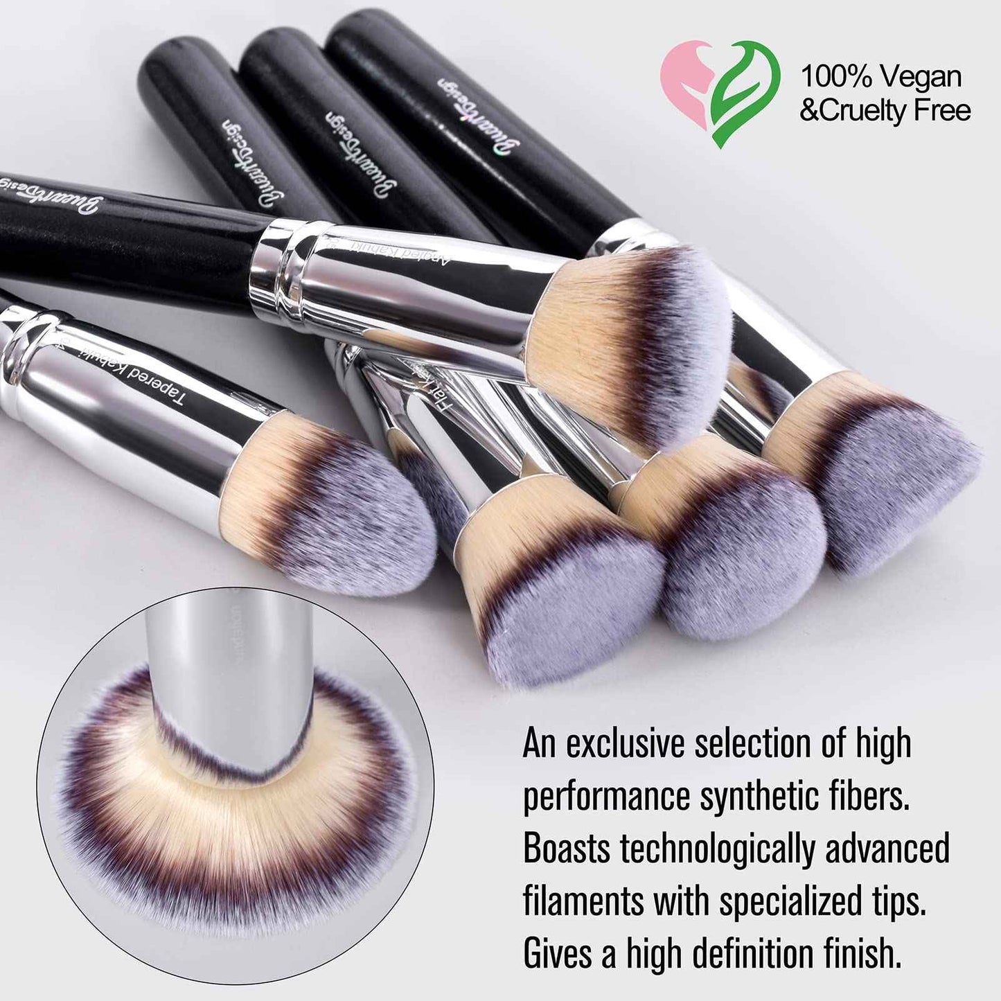 Bueart Design 19Pcs ULTRA SOFT Black labeled DENSE HAIR Makeup Brushes set Contains large powder Flat Foundation Ultimate Blending Make up Brush set Blush Face Brush Concealers contour Eyeshadow