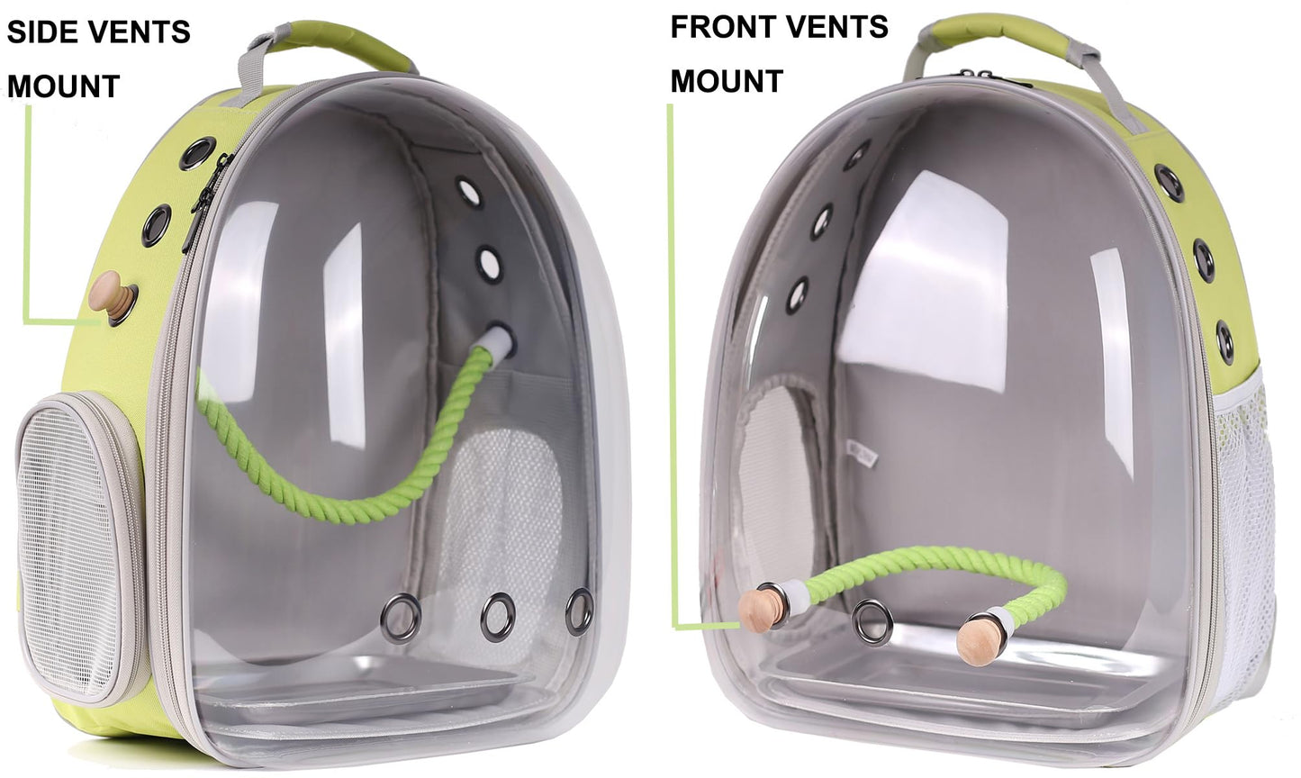 Bird Traval Carrier Cage, Clear Space Capsule Astronaut Backpack to Carry Parakeet Cockatiel Parrot with Metal Tray Wood Perch, Vet Transport School Bag