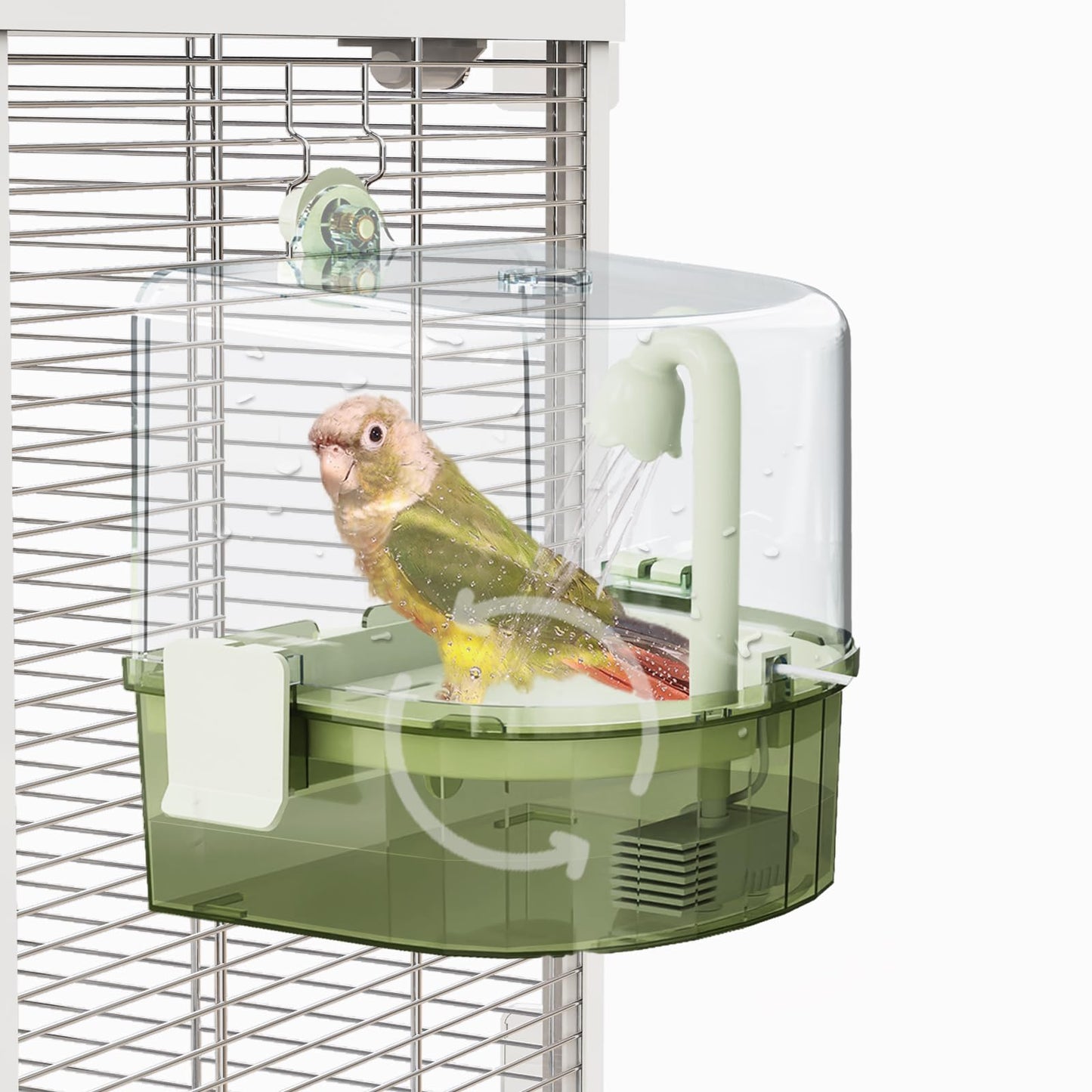 Automatic Bird Baths for Cage – Indoor Parakeet Bath with Pump, Bird Shower with 2 Modes Running Water, Bird Cage Accessory for Pet Birds Conure Budgies Cockatiels Lovebird (Light Brown)