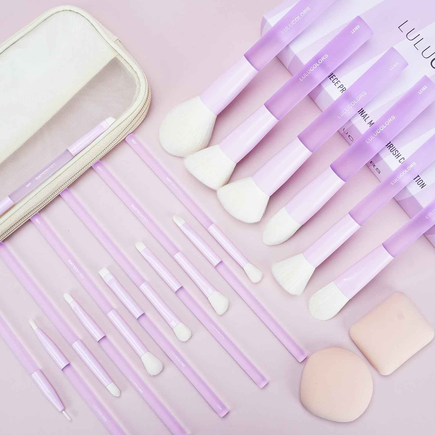 18-Pcs Makeup Brush Set for Beginners - Travel-Friendly with Soft Arthritis-Friendly Handles & Non-Shedding Bristles | Includes Storage Bag, Eyeshadow Brushes & Sponges (Multi-Color)