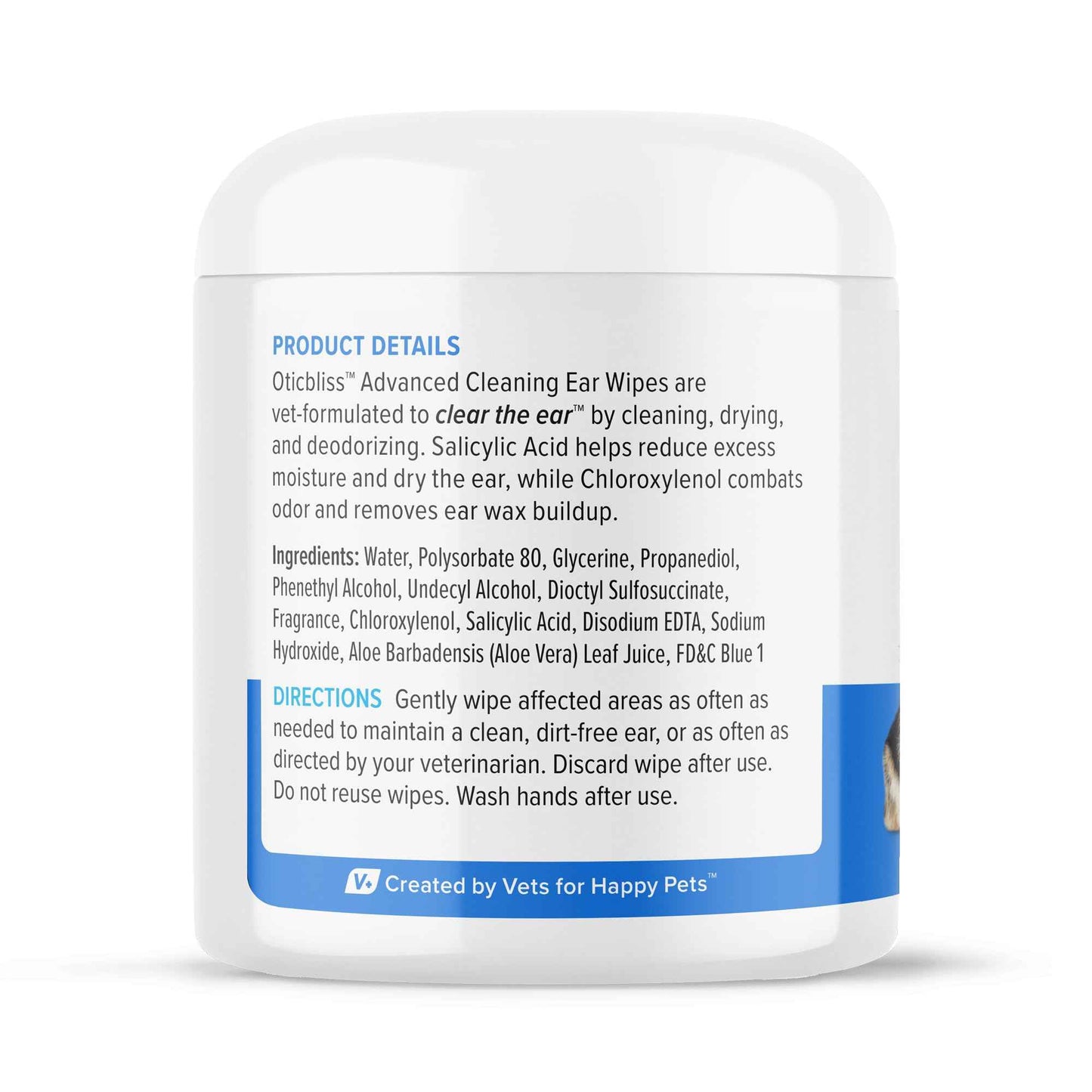 Vetnique Oticbliss Cat & Dog Ear Wipes - Dog Ear Infection Treatment or Dog Ear Cleaner Wipes for Dirty, Waxy, Smelly Dog Ears, Odor Control with Aloe Vera & Salicylic Acid (Finger Mitt Ear Wipes)