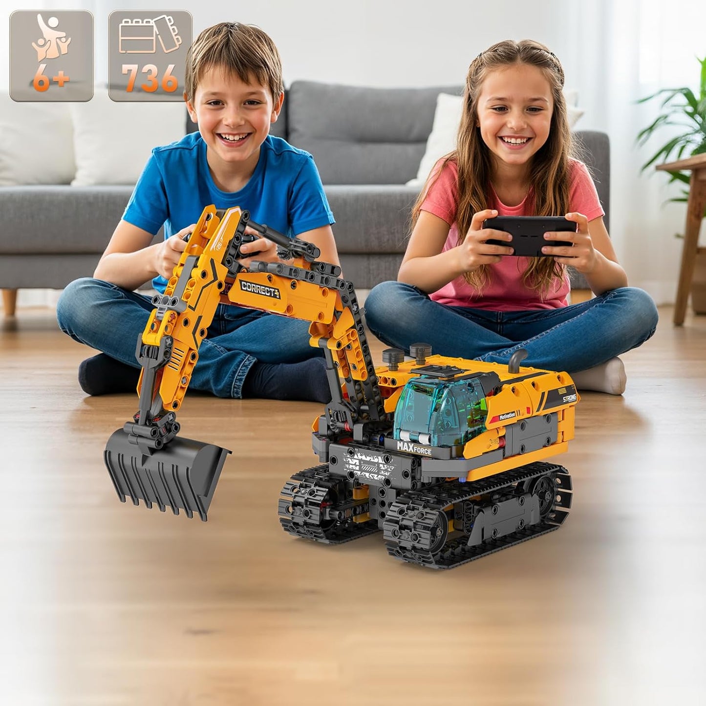 5in1 STEM Robot Building Kits for Kids 6-14, Remote & APP Controlled STEM Excavator/Bulldozer/Crane/Robot Building Toys, 736 Pcs Educational Building Sets for Kids, Erector Sets Gifts for Boys Girls