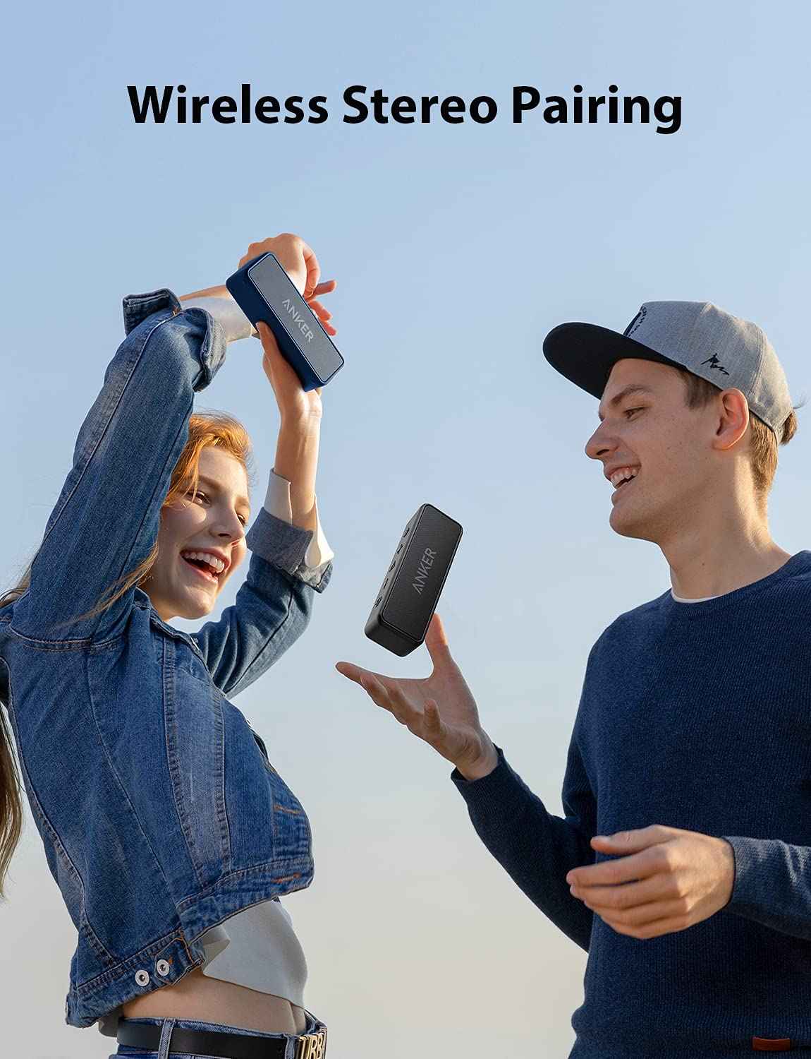 Anker Soundcore 2 Portable Bluetooth Speaker with Stereo Sound, Bluetooth 5, Bassup, IPX7 Waterproof, 24-Hour Playtime, Wireless Stereo Pairing, Speaker for Home, Outdoors, Travel