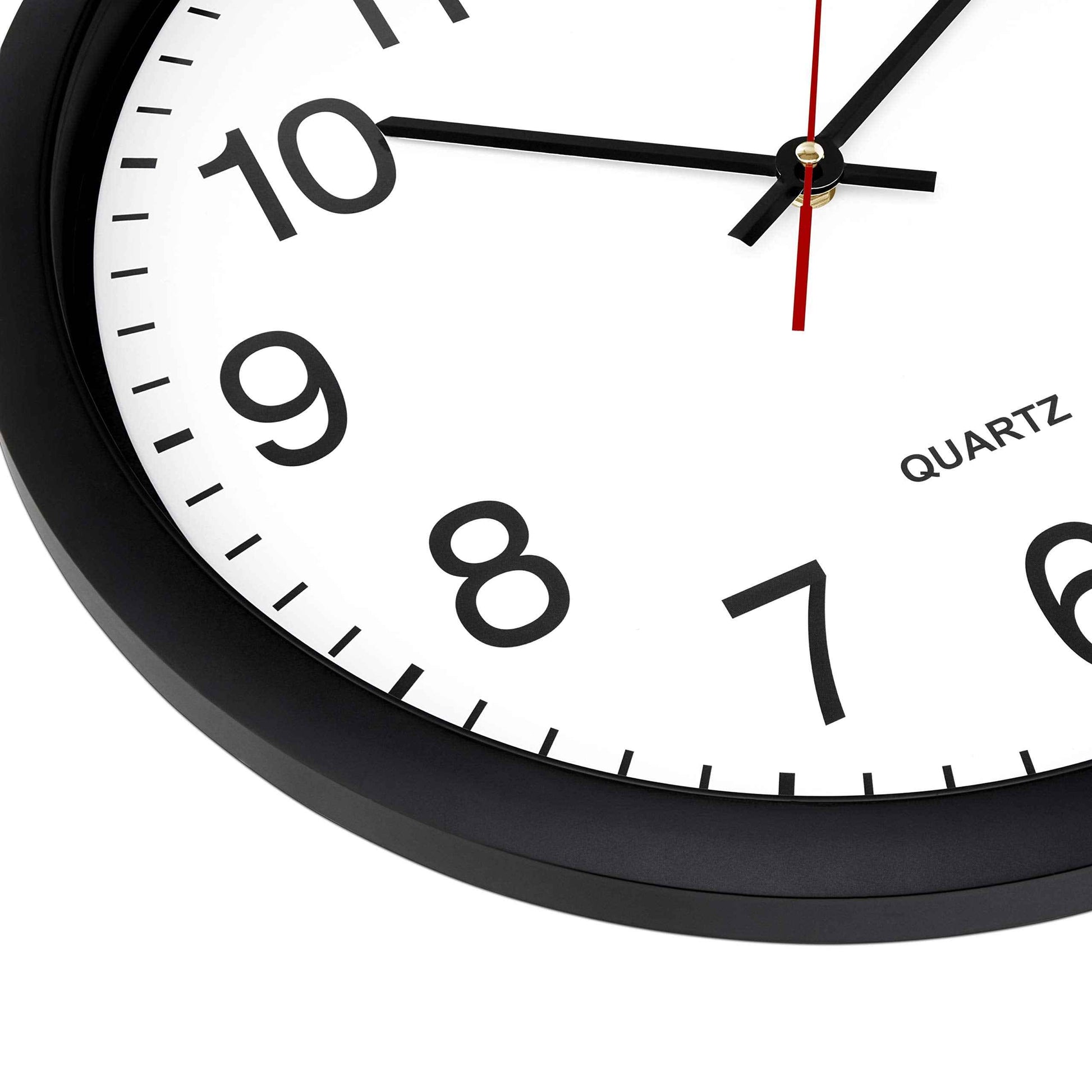 Bernhard Products Black Wall Clock Silent Non Ticking 10 Inch Quality Quartz Battery Operated Round Easy to Read Home/Office/Kitchen/Classroom/School Clock Sweep Movement