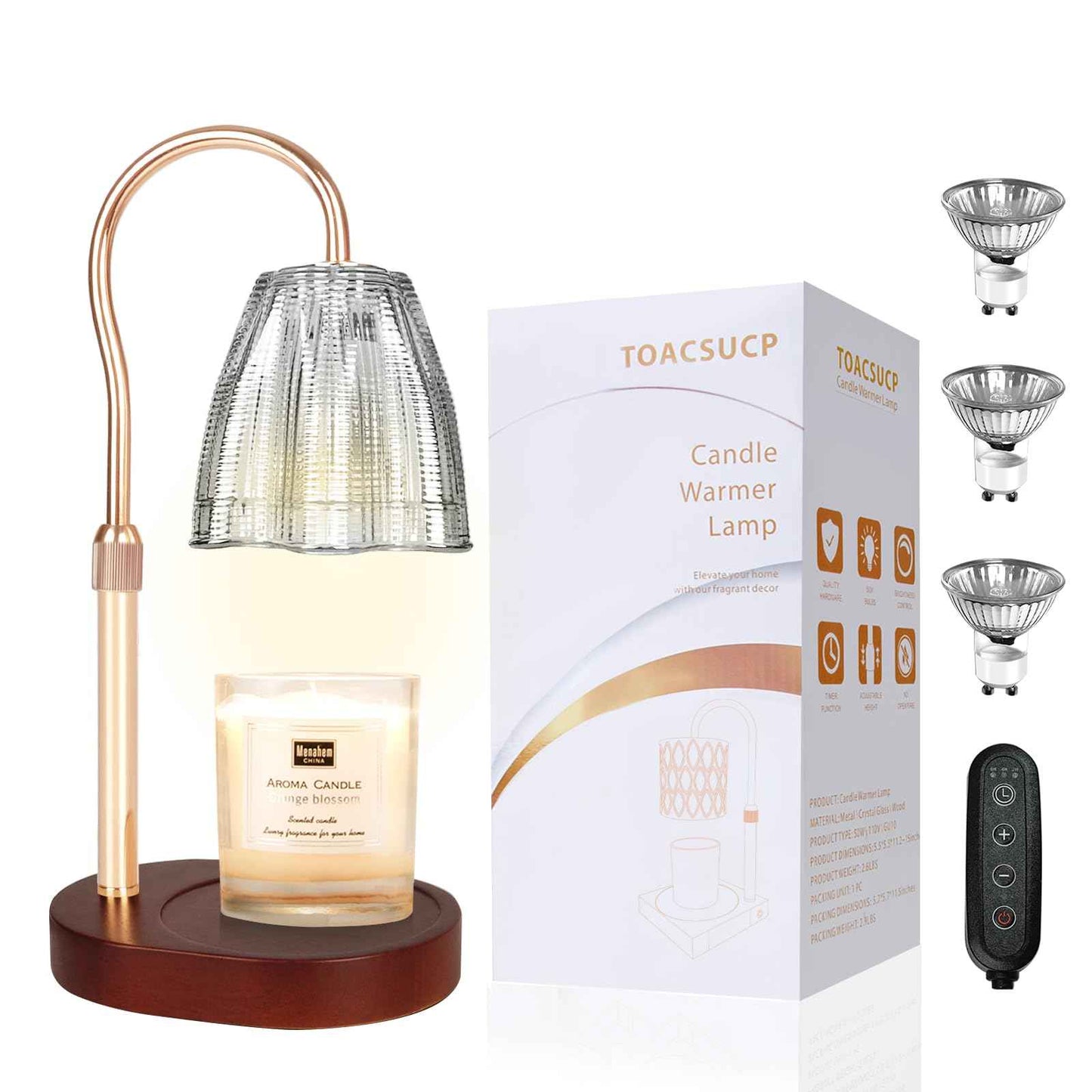 Candle Warmer Lamp with 3 Bulbs, Adjustable Height Dimmable Candle Warmer with Timer, Candle Lamp with Charming Gift Box Ribbon,Birthday Gifts for Women Mom, House Warming Gifts New Home Decor