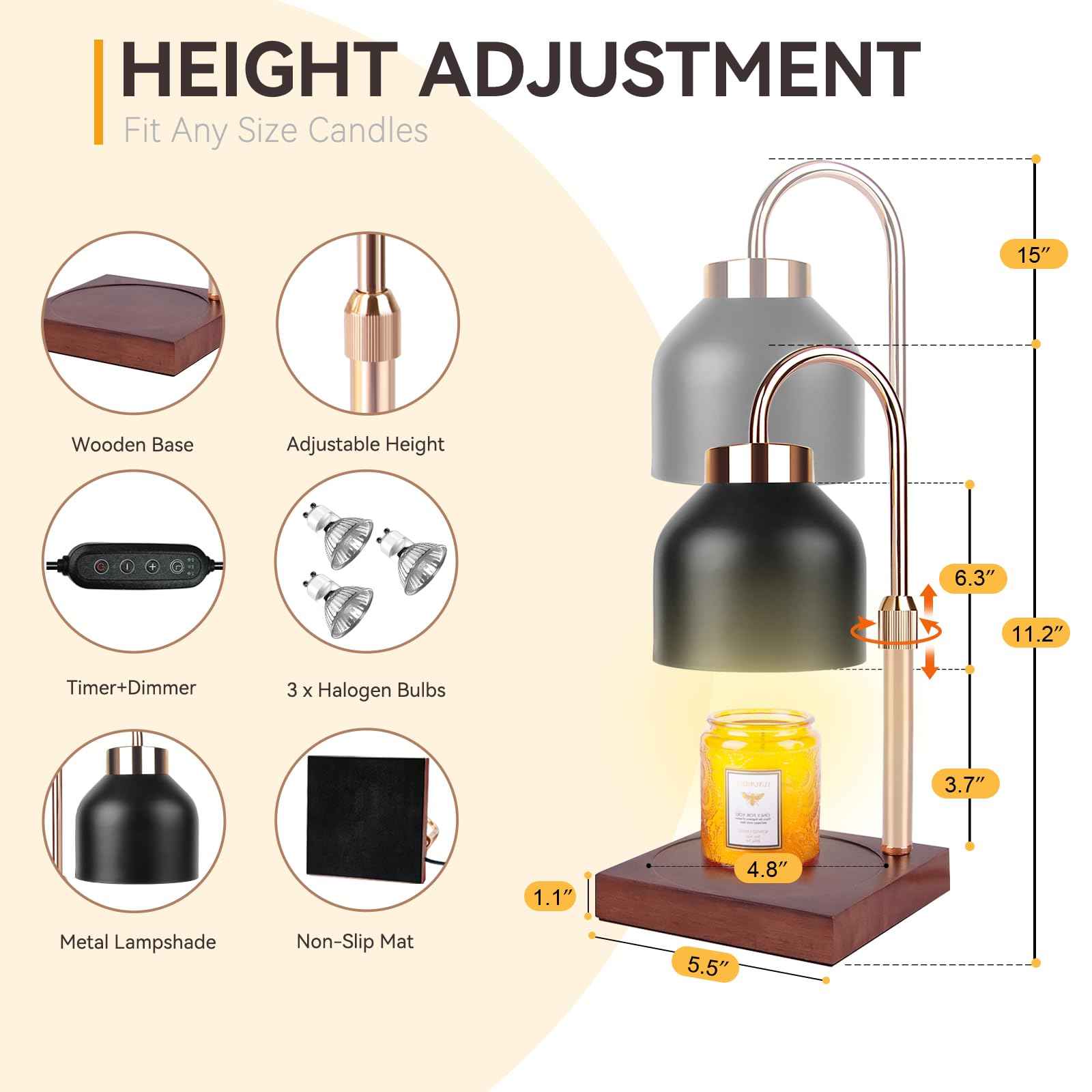Candle Warmer Lamp with 3 Bulbs, Adjustable Height Dimmable Candle Warmer with Timer, Candle Lamp with Charming Gift Box Ribbon,Birthday Gifts for Women Mom, House Warming Gifts New Home Decor