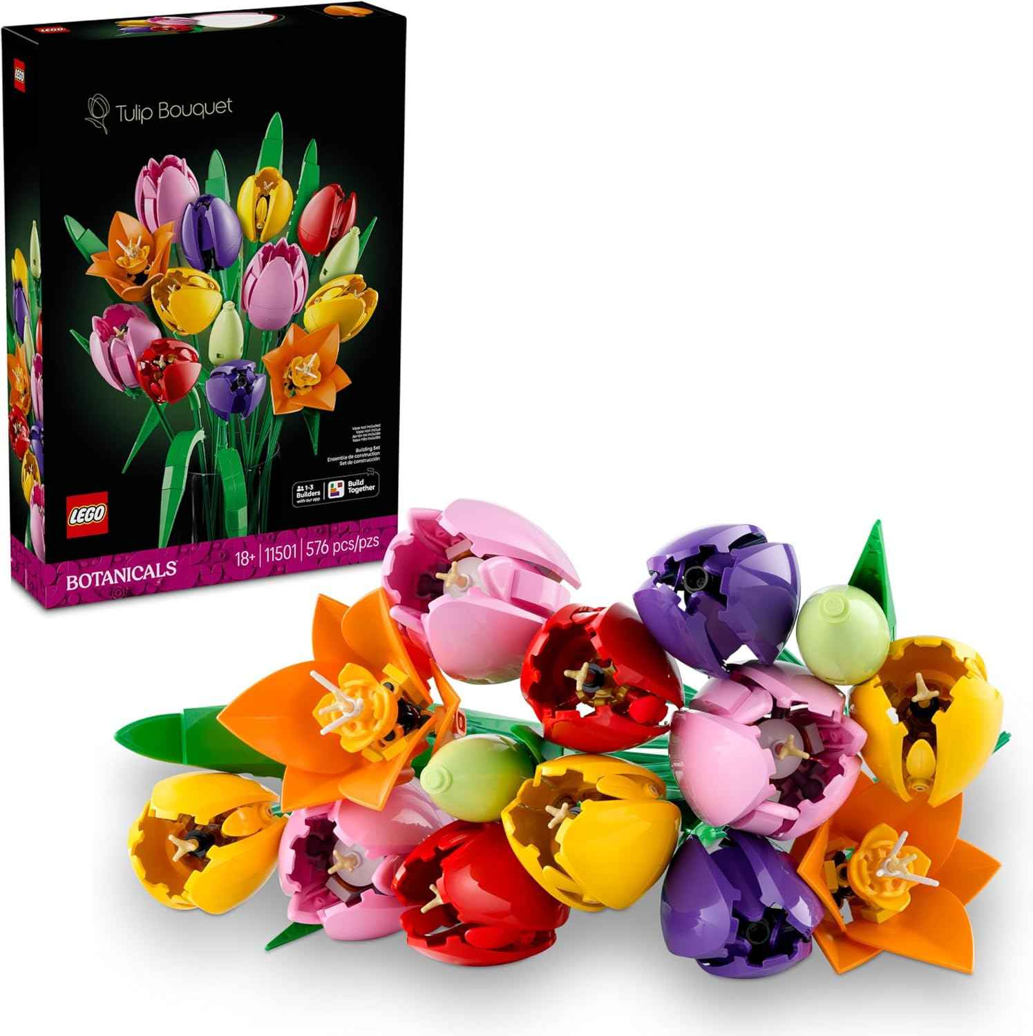 LEGO Botanicals Tulip Bouquet Building Set for Adults - DIY Bedroom, Book Shelf & Office Decor for Women & Men, Ages 18+ - Artificial Flowers Crafting Kit - Gift Idea for Birthdays - 11501