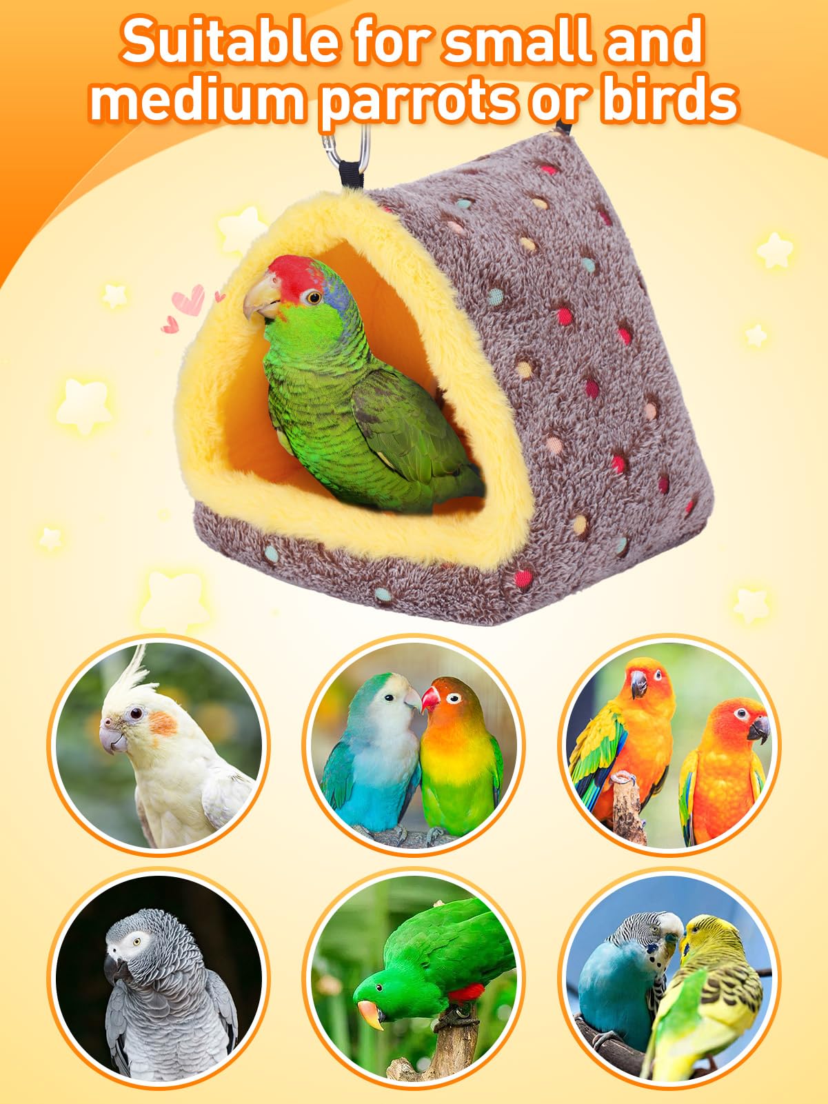 Small Winter Warm Bird Nest for Cage - Comfortable Bird Bed with Support Board, Hanging Hammock Shed Hideaway Hut Gift for Macaws African Grey Amazon Parrots