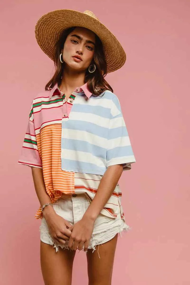 BiBi Mix And Match Stripe Color Block Shirt