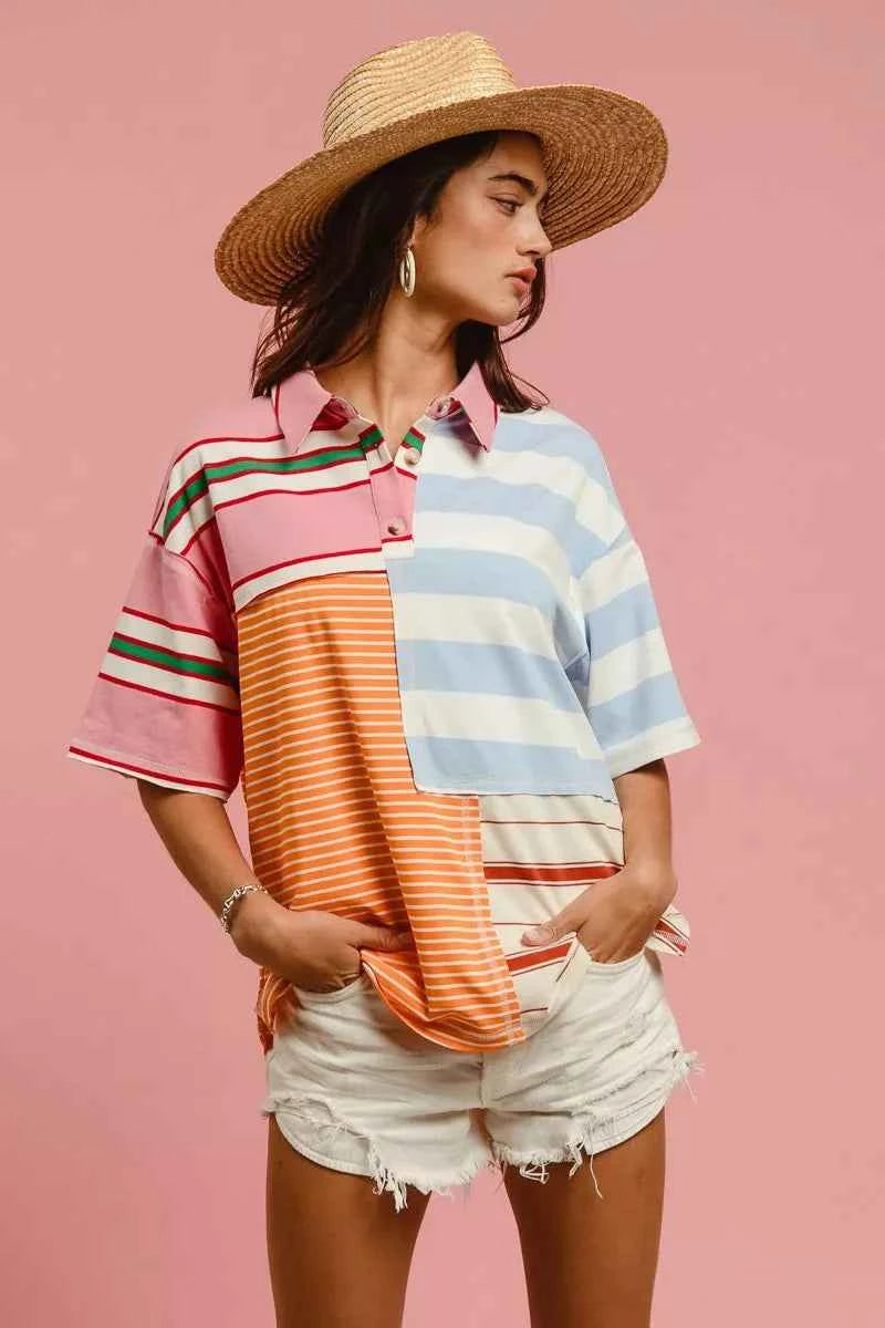 BiBi Mix And Match Stripe Color Block Shirt