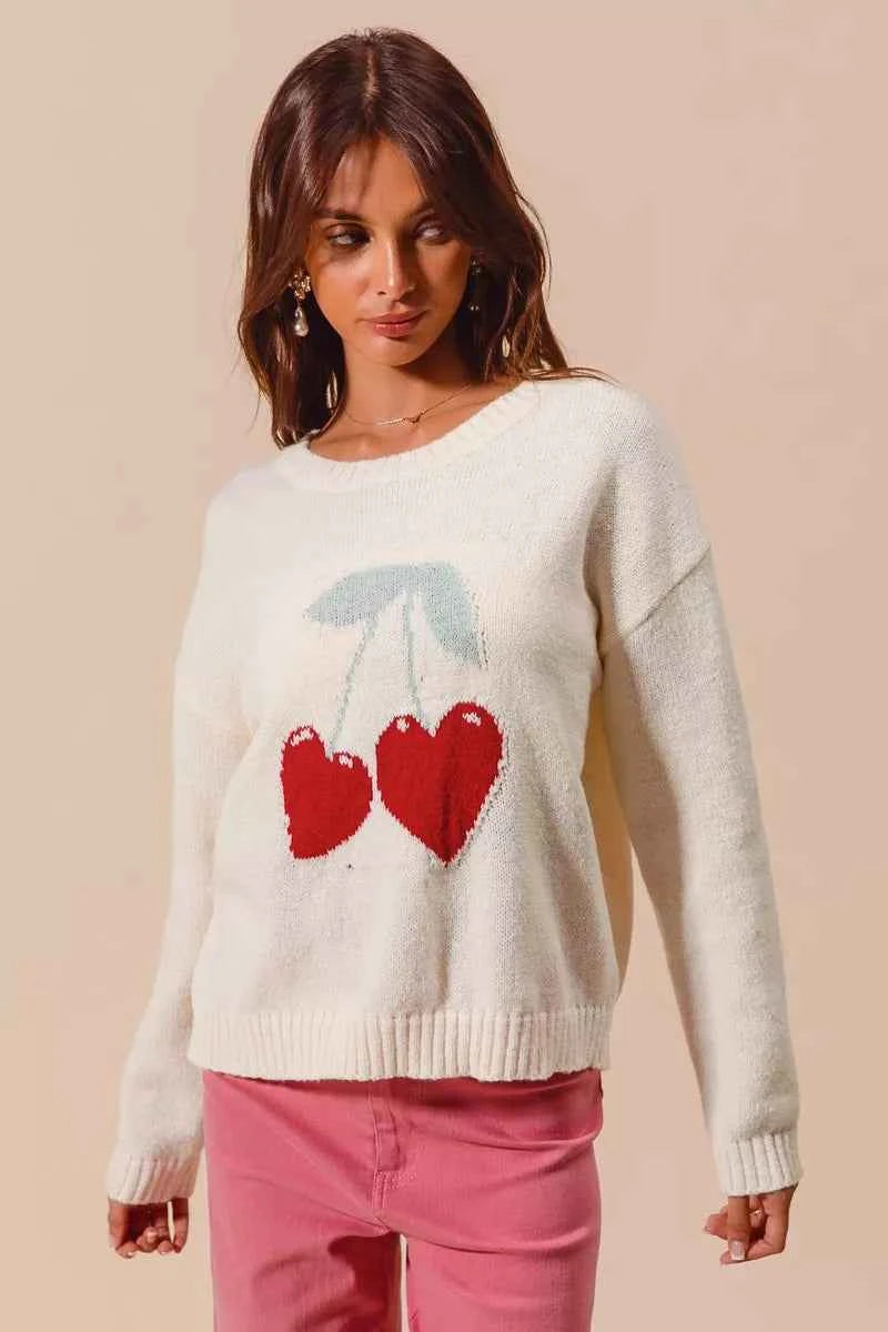 SO ME Heart Cherry Knitted Valentine Sweater Top
