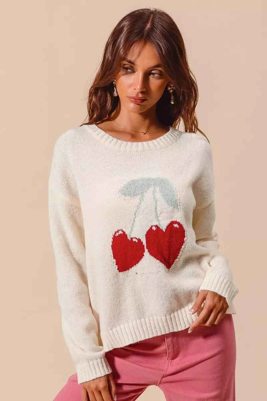 SO ME Heart Cherry Knitted Valentine Sweater Top