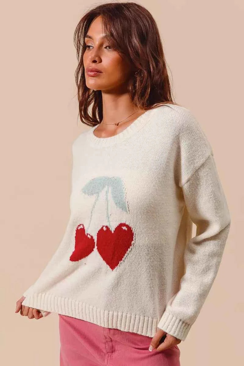 SO ME Heart Cherry Knitted Valentine Sweater Top