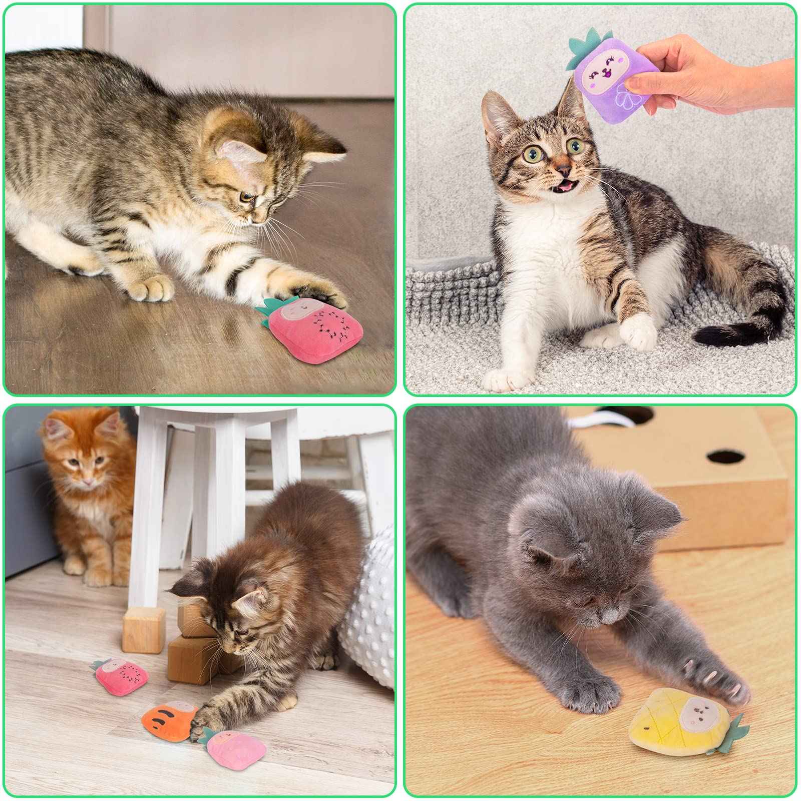 Catnip Cat Toys, Safe Teeth Cleaning Cat Nip Toys for Indoor Kitten Kitty,Interactive Plush Cat Chew Kicker Toys, 5 Pack, Vegetable Shape