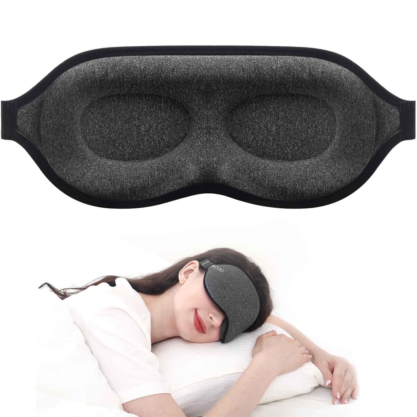 MZOO Luxury Sleep Eye Mask for Side Sleeper Men Women, Zero Eye Pressure 3D Sleeping Mask, Light Blocking Patented Design Night Blindfold, Soft Eye Shade Cover for Travel, Black