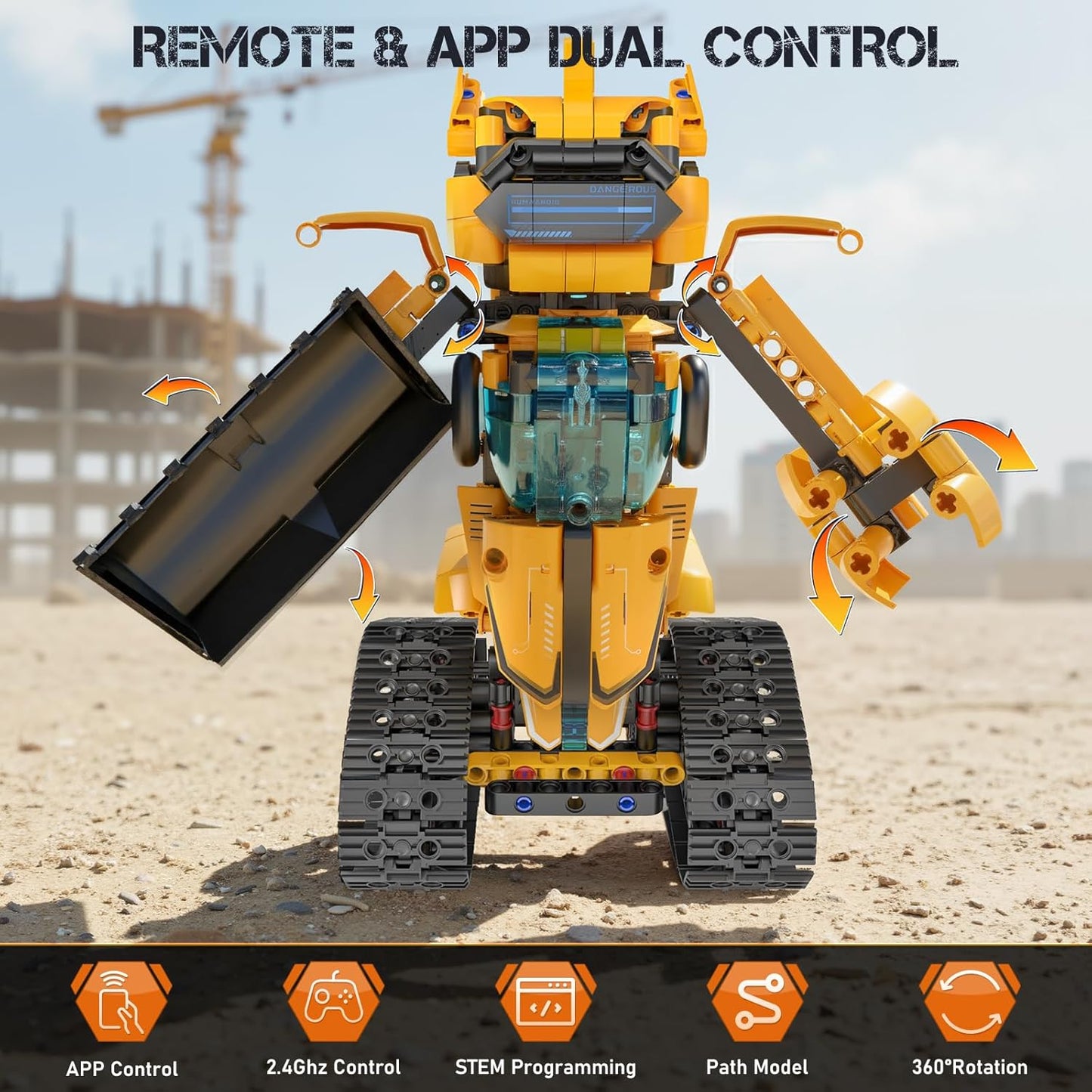 5in1 STEM Robot Building Kits for Kids 6-14, Remote & APP Controlled STEM Excavator/Bulldozer/Crane/Robot Building Toys, 736 Pcs Educational Building Sets for Kids, Erector Sets Gifts for Boys Girls