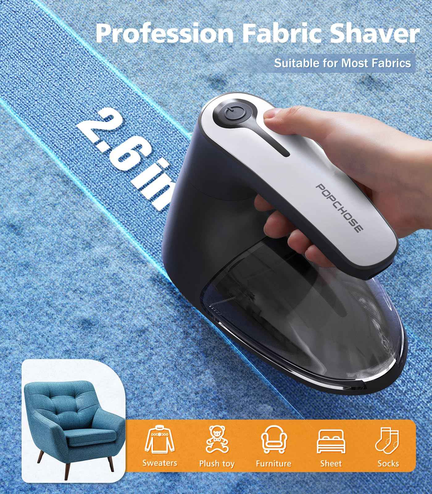POPCHOSE Fabric Shaver, Lint Remover for Clothes, Lint Shaver with 6-Leaf Blades, 2 Speed Sweater Shavers to Remove Pilling for Clothing, Couch, Furniture, Fuzz, USB Rechargeble, Gray…