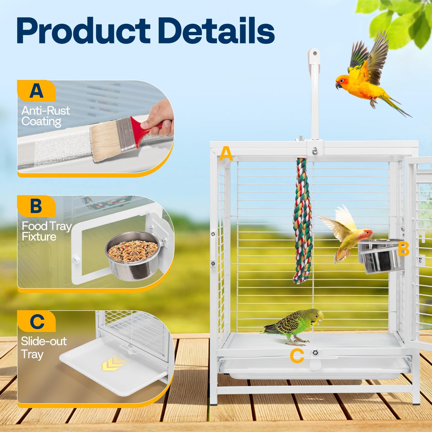 VIVOHOME 19 Inch Wrought Iron Bird Travel Carrier Cage for Parrots Conures Lovebird Cockatiel Parakeets Black