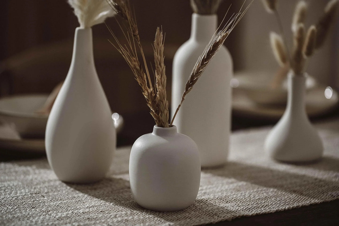 Set of 8 White Ceramic Vases for Dried Pampas Grass Flowers, Aesthetic Boho Modern Decor for Farmhouse Living Room Coffee Table Shelf Fireplace Centerpiece Bedroom Office Desk Home DIY Gifts - Jlhbookstore.store