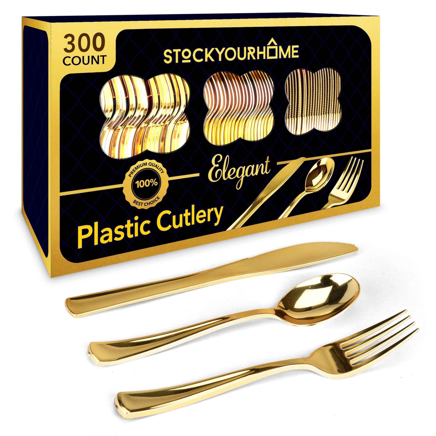 Gold Plastic Silverware Set (160 Bulk Pack) Disposable Cutlery Utensils, 80 Gold Forks, 40 Gold Knives, 40 Gold Spoons, Heavy Duty Flatware For Holidays, Parties, Dinners, Weddings, and Occasions